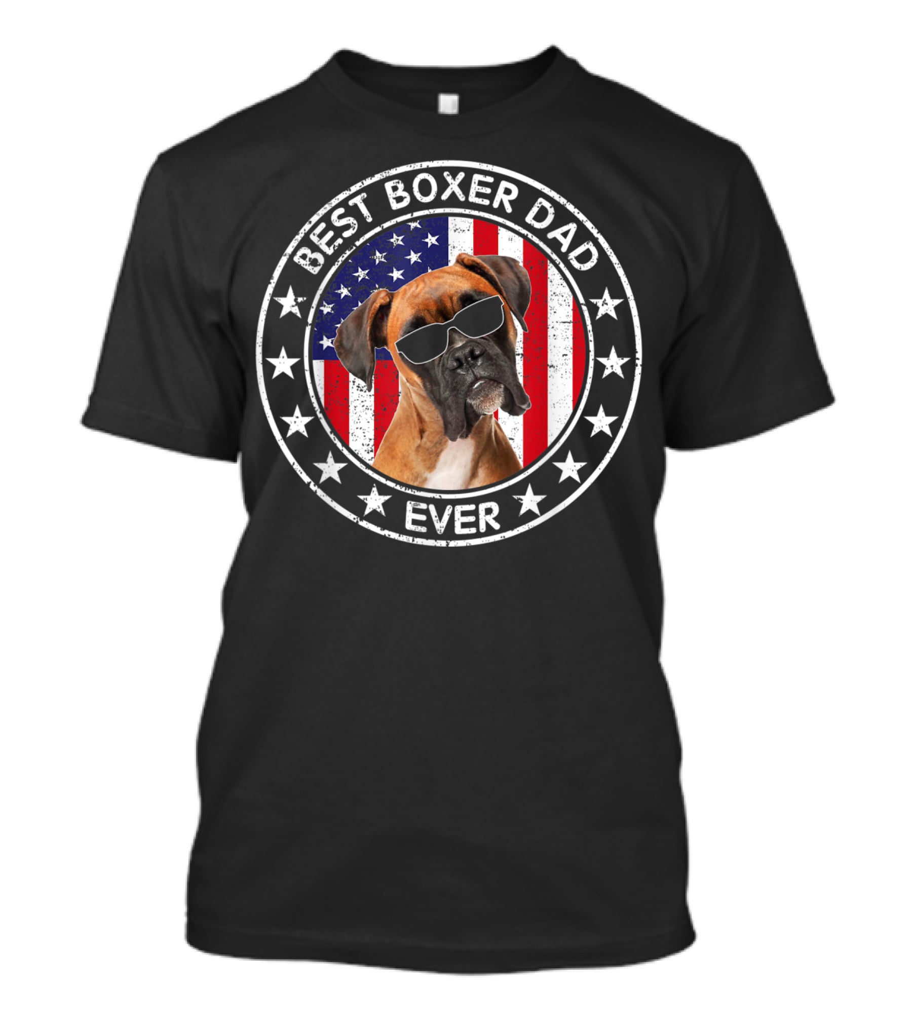 Best Boxer Dad Ever American Flag With Cool Sunglasses Dog T-Shirt