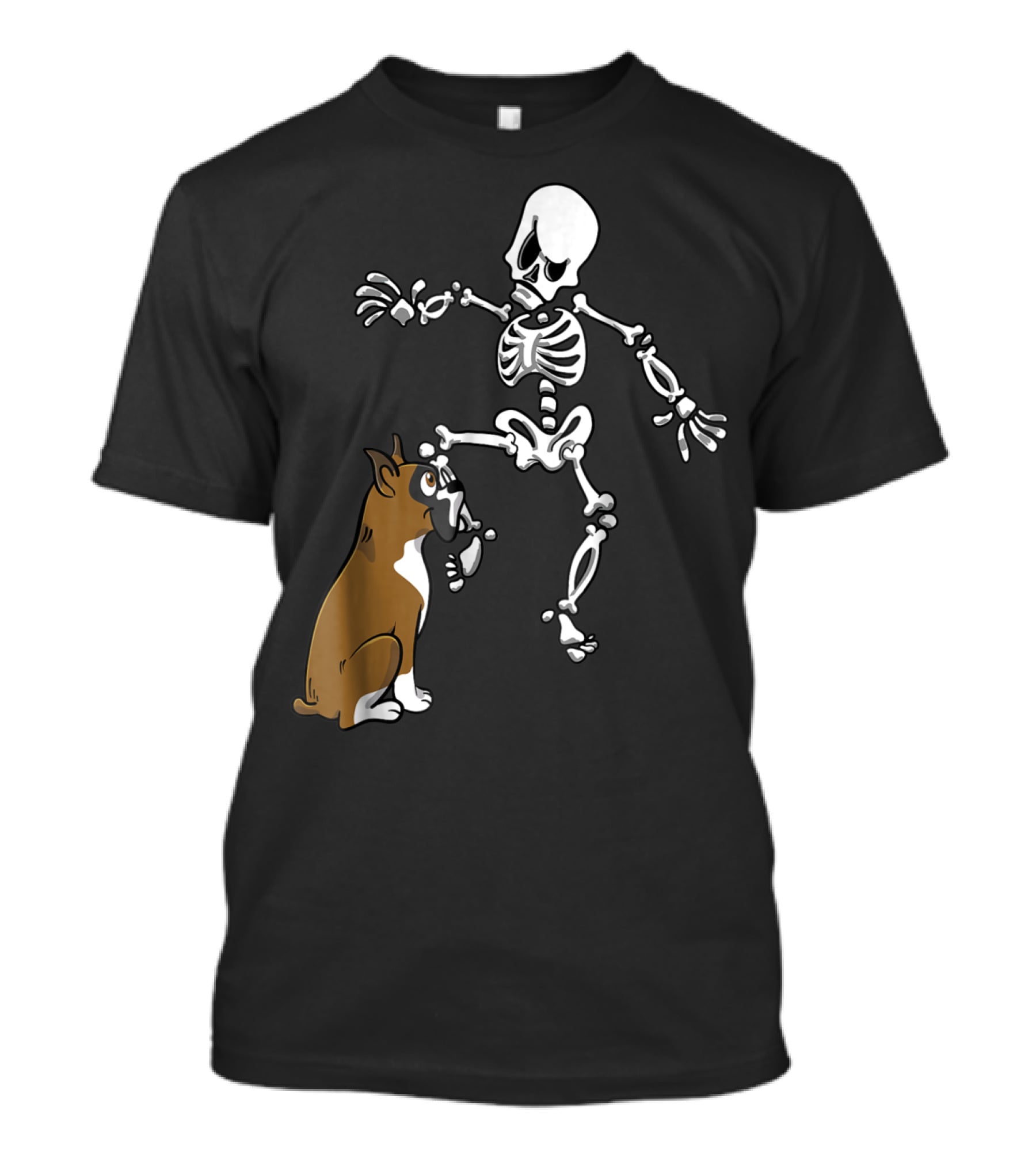 Boxer Dog Biting Skeleton Leg Halloween Dog Skeleton T-Shirt