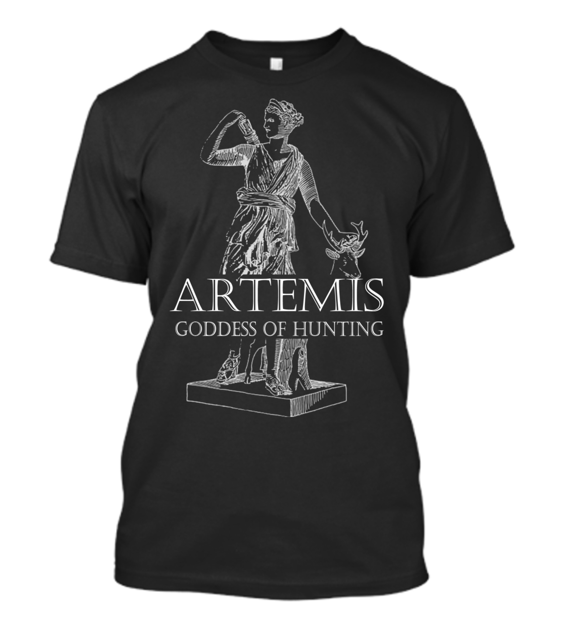 Artemis Goddess Of Hunting Greek Mythology Statue With Deer Scene T-Shirt