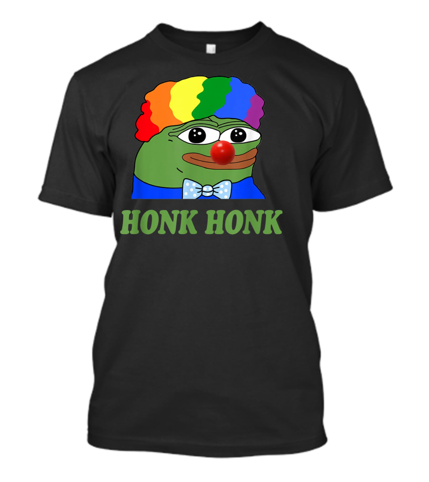 Clown Pepe Honk Honk HONKLER Meme Rainbow Wig Red Nose Bowtie T-Shirt