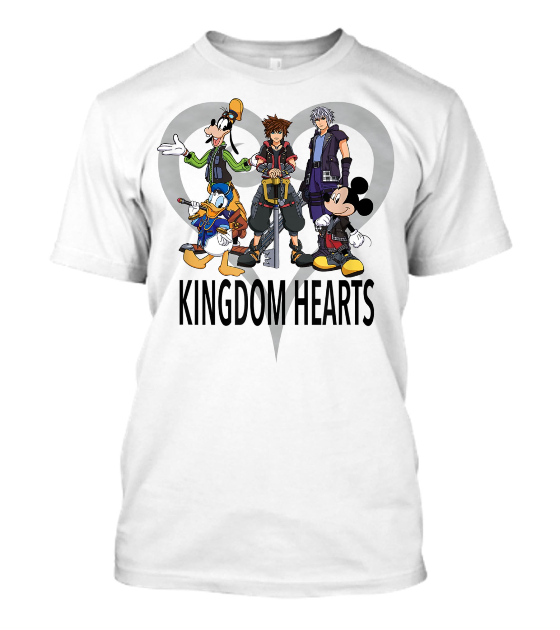 Kingdom Hearts III Characters With Heart Symbol Featuring Goofy Donald Mickey Sora Riku T-Shirt