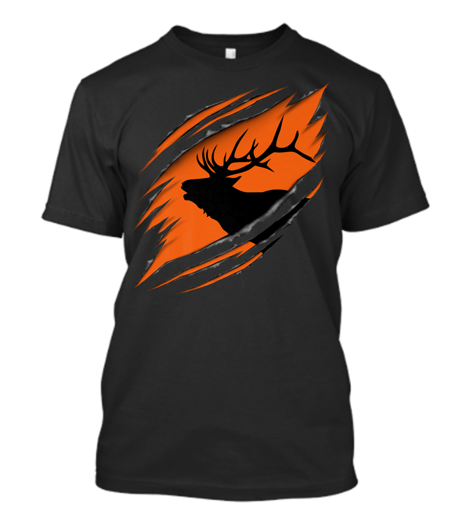 Elk Hunting Silhouette With Tear Marks On Orange T-Shirt