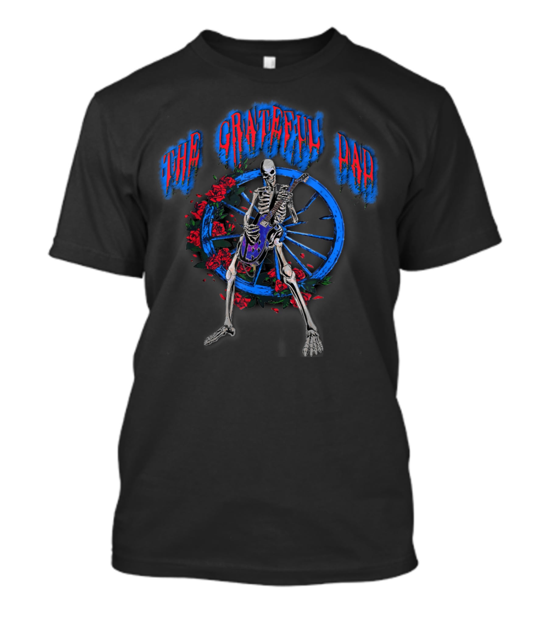 The Grateful Dad Skeleton With Guitar And Roses Wheel Classic Rock T-Shirt