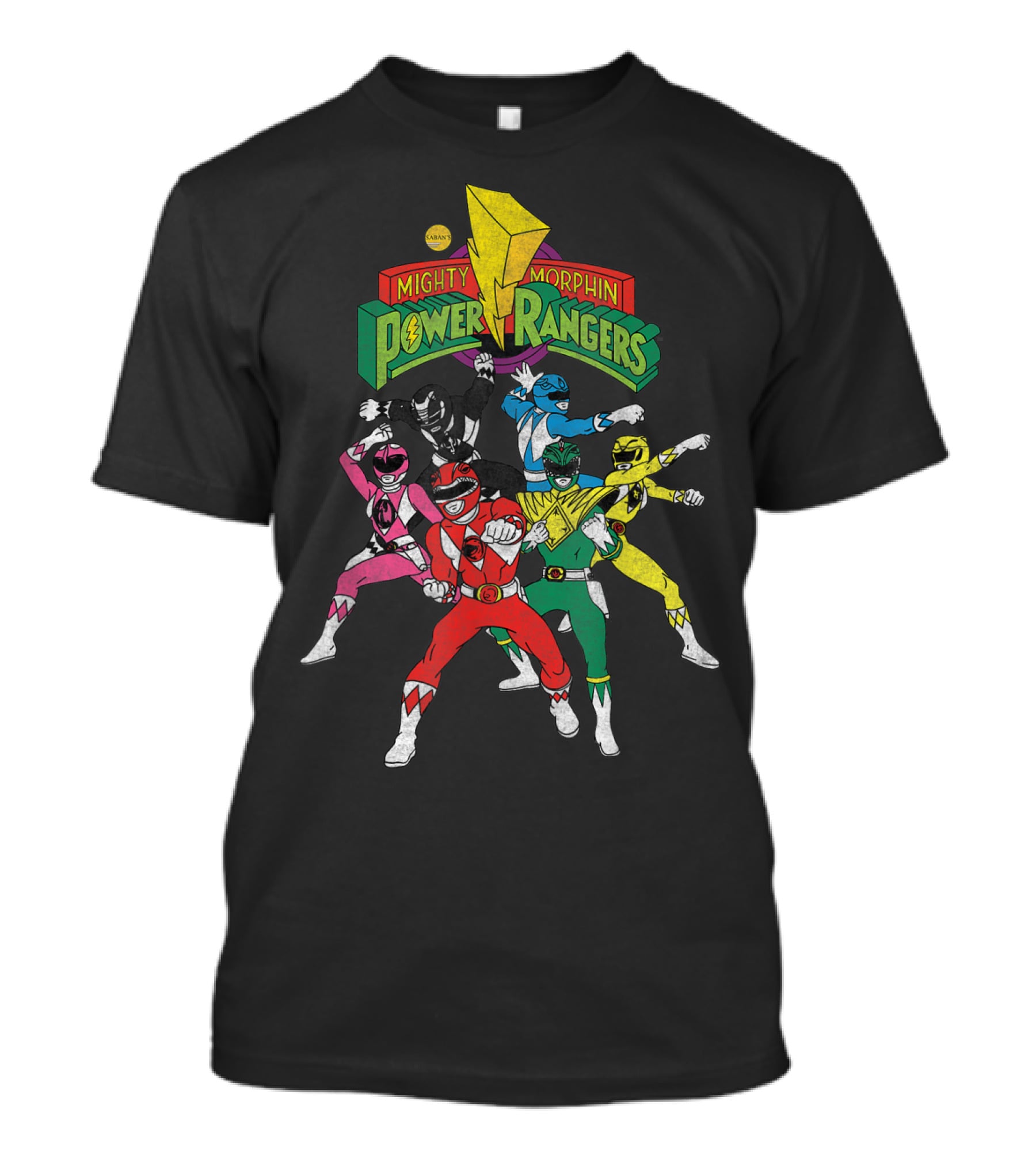 Mighty Morphin Power Rangers Full Team Pose With Original T-Shirt