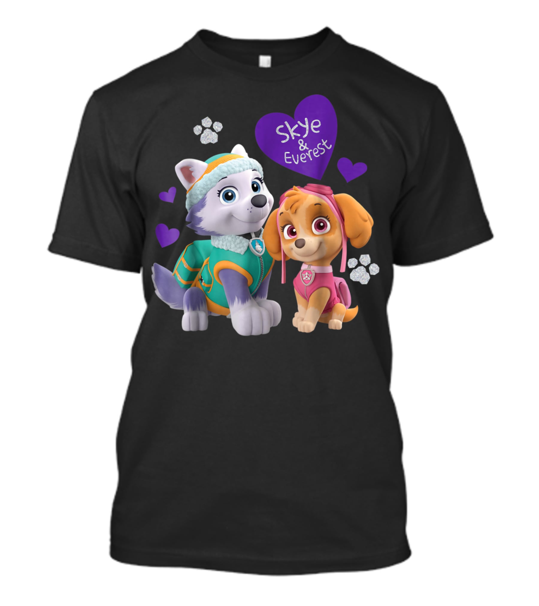 Paw Patrol Skye And Everest Hearts Paws T-Shirt