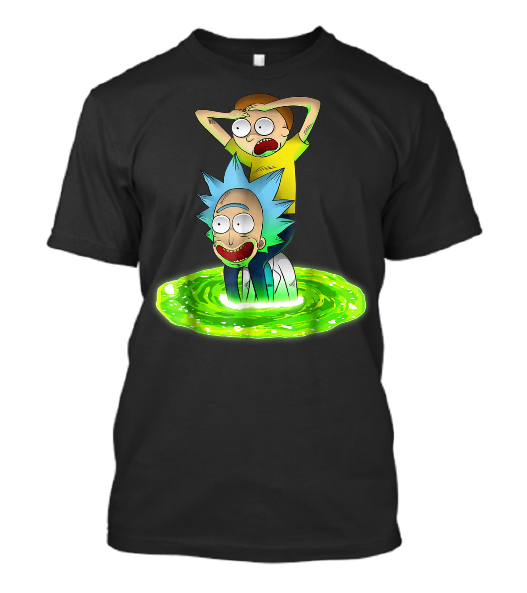 Rick And Morty Emerging From Green Portal Adventure T-Shirt