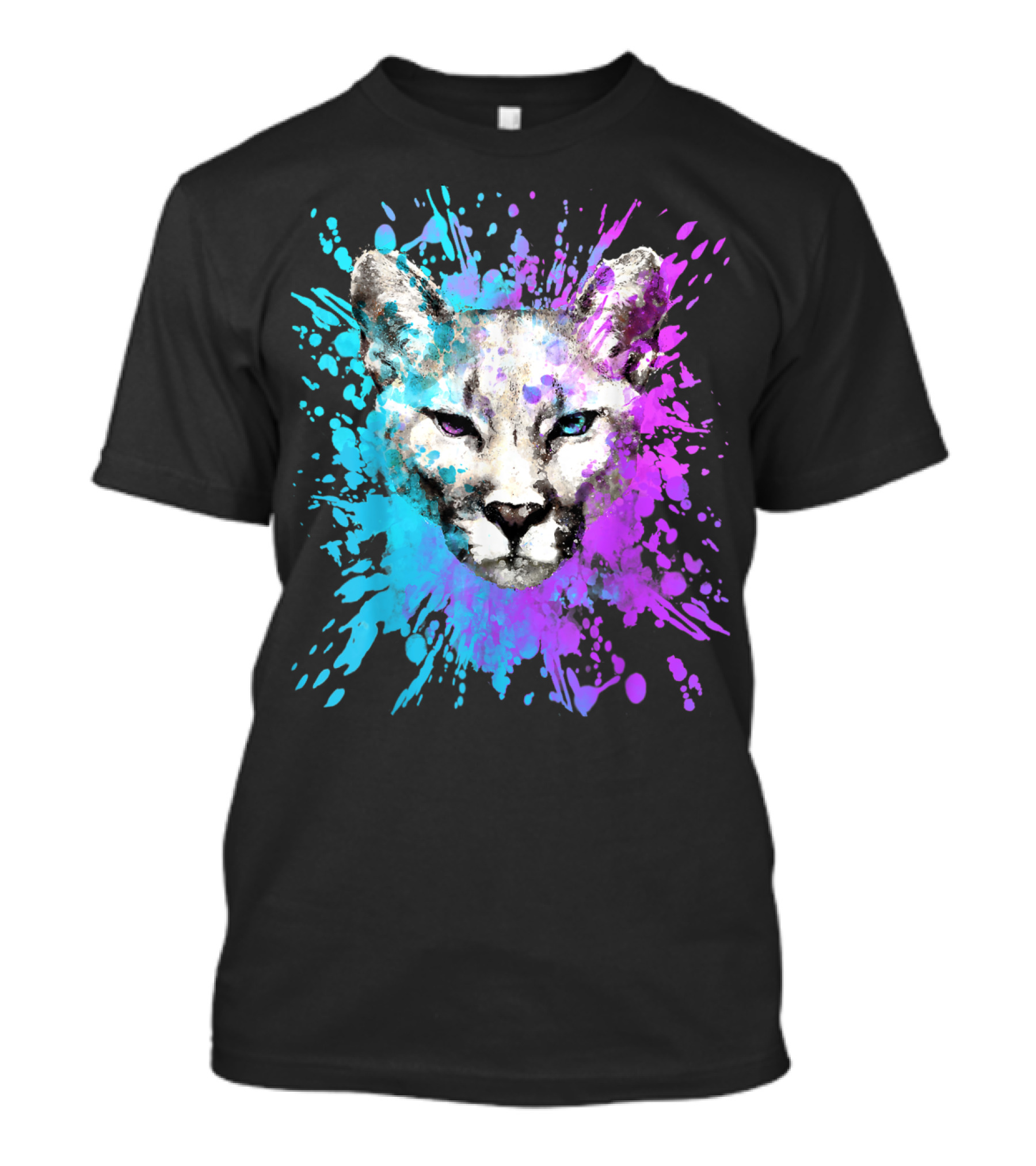Watercolour Cougar Mountain Lion Artsy Splatter T-Shirt