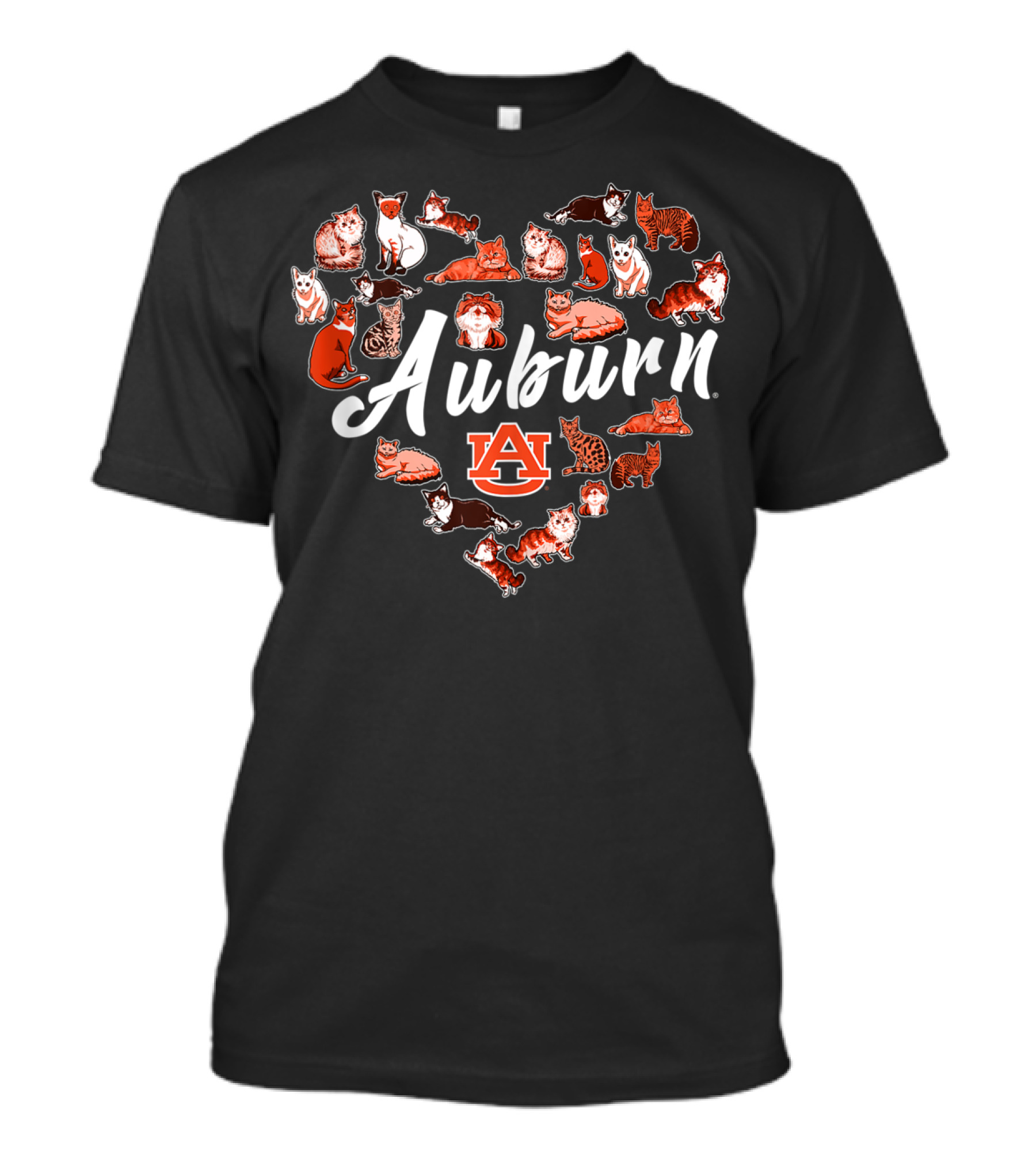 Auburn Tigers Heart Shaped Cat Pattern Game Day Tailgate T-Shirt