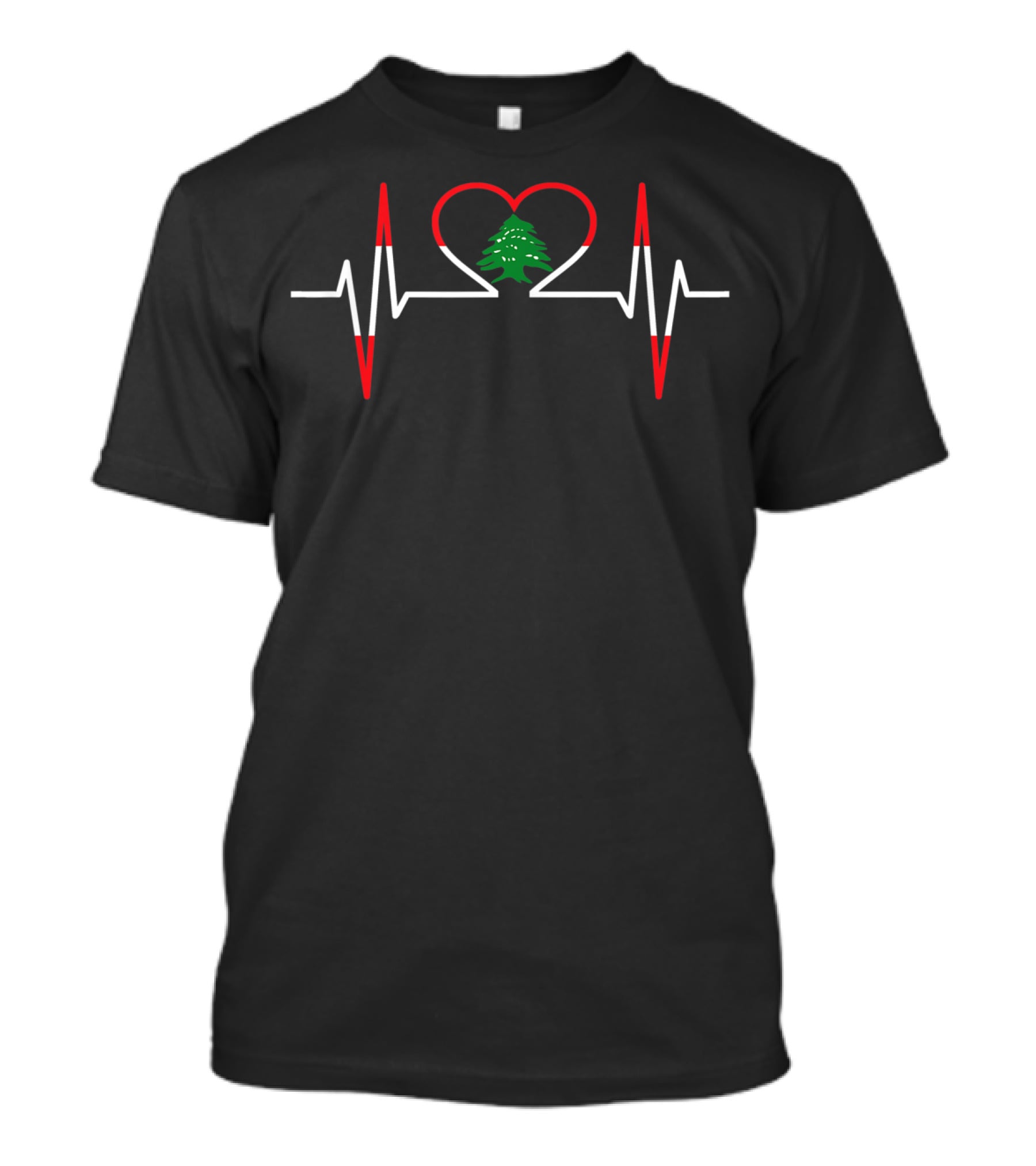 Heartbeat ECG Lebanon Lebanese Flag Colors Love T-Shirt