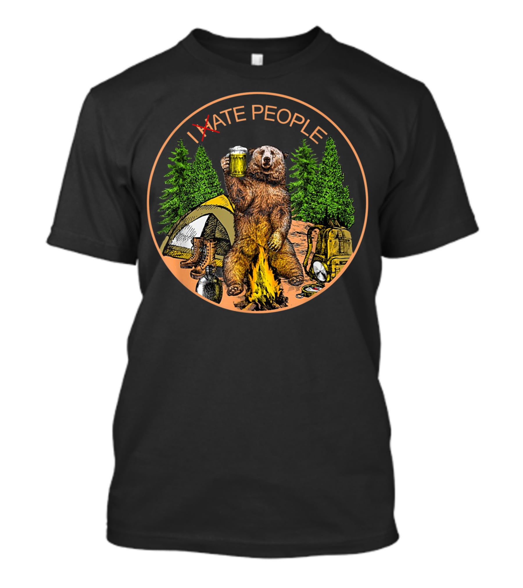I Eat People Bear Beer Outdoor Camping Campfire Tent Backpack Trees Adventure T-Shirt