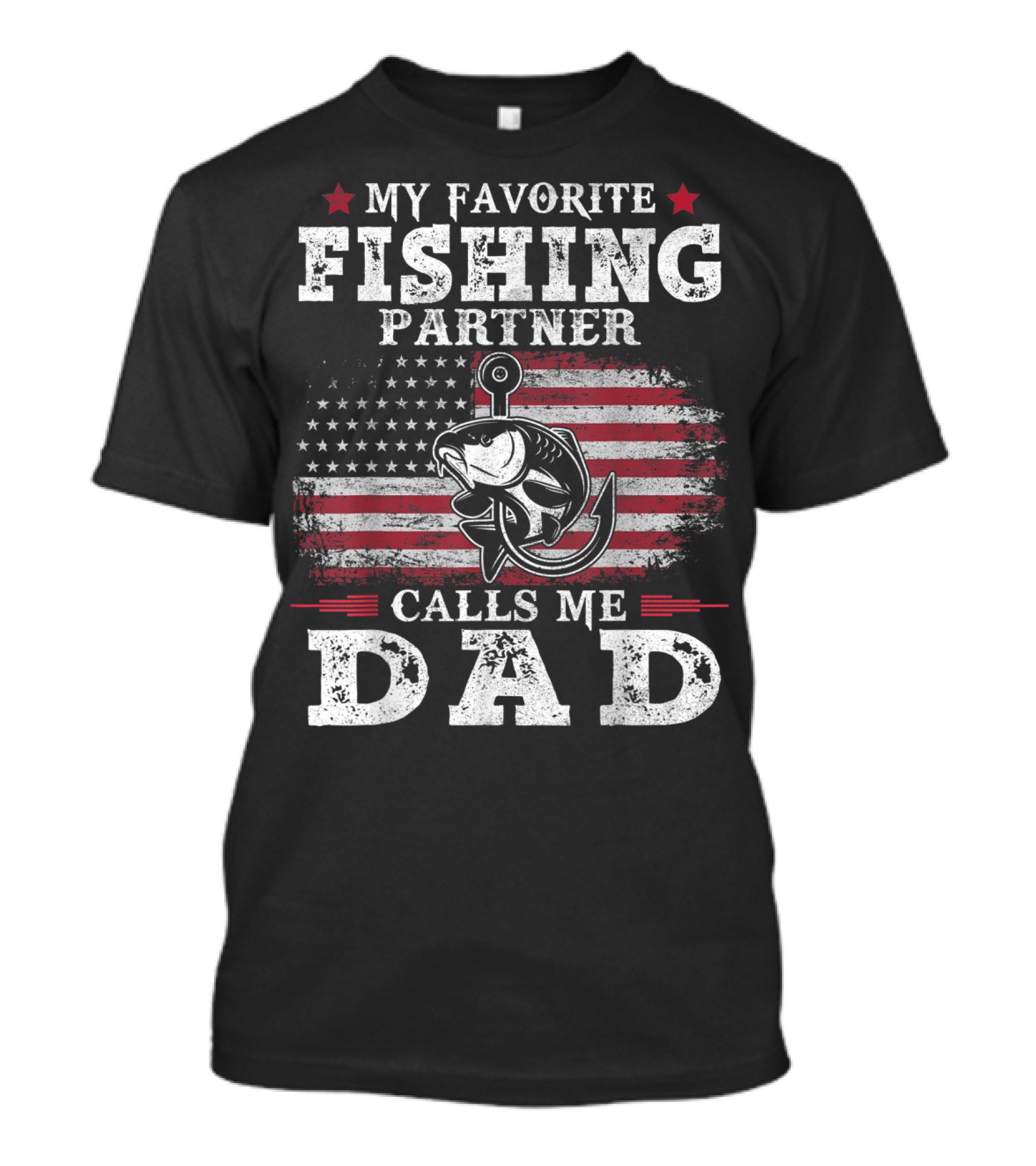My Favorite Fishing Partner Calls Me Dad American Flag Fish Anchor T-Shirt