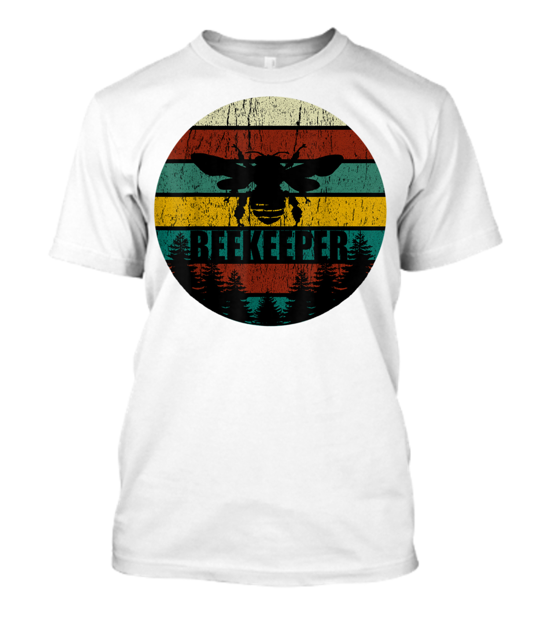 Retro Vintage Beekeeper Bee Stripes And Forest T-Shirt