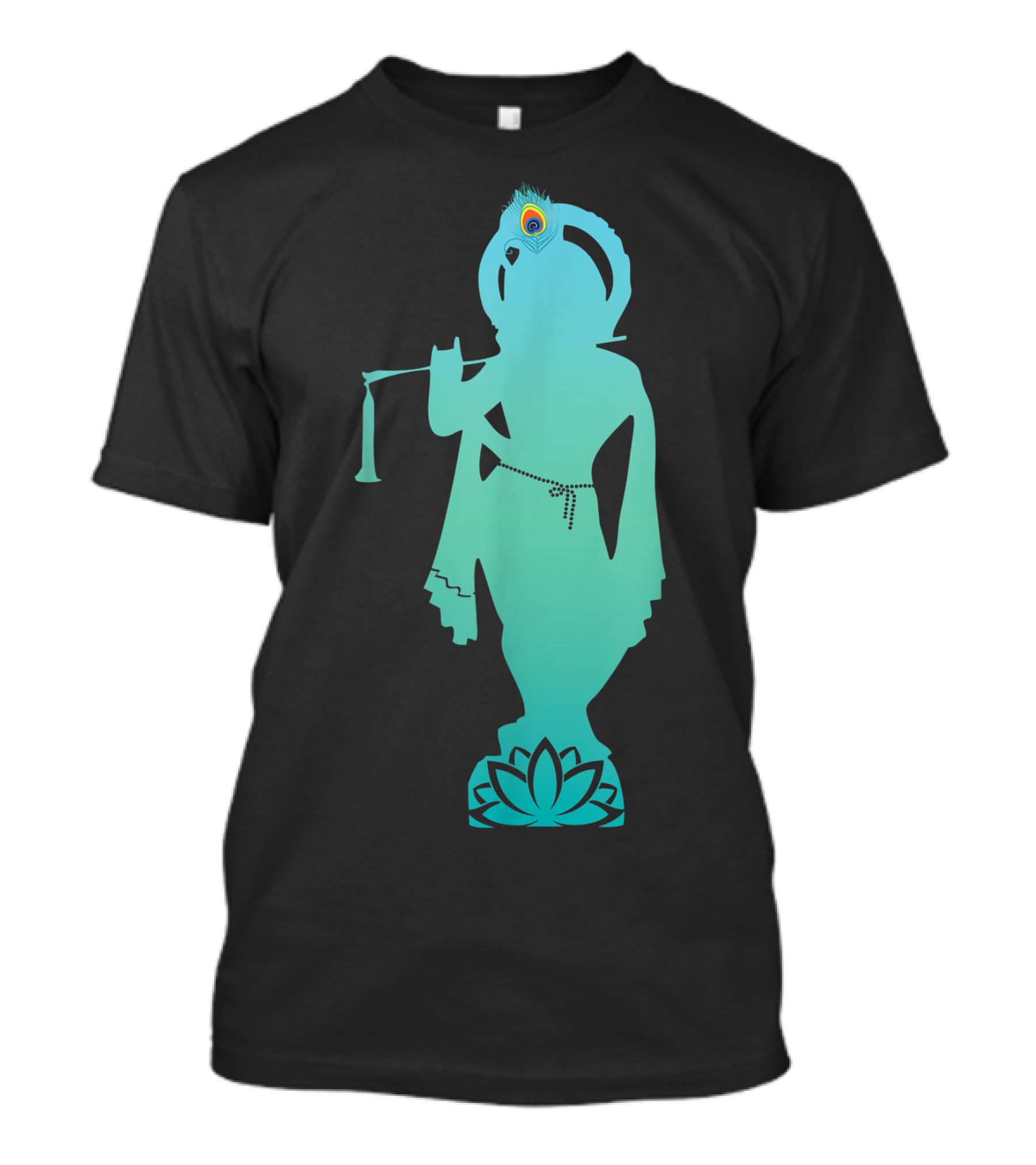 Divine Glory Lord Krishna Flute Silhouette With Peacock Feather And Lotus T-Shirt