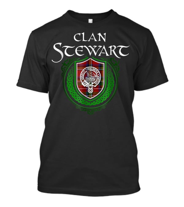 Clan Stewart Scottish Tartan Crest Badge With Gaelic Motto T-Shirt