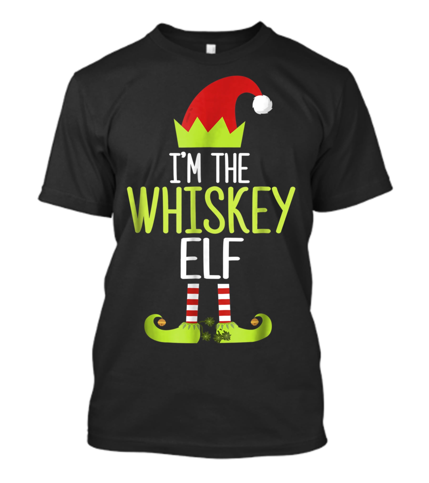 I'm The Whiskey Elf Christmas Family Elf Hat And Striped Shoes T-Shirt