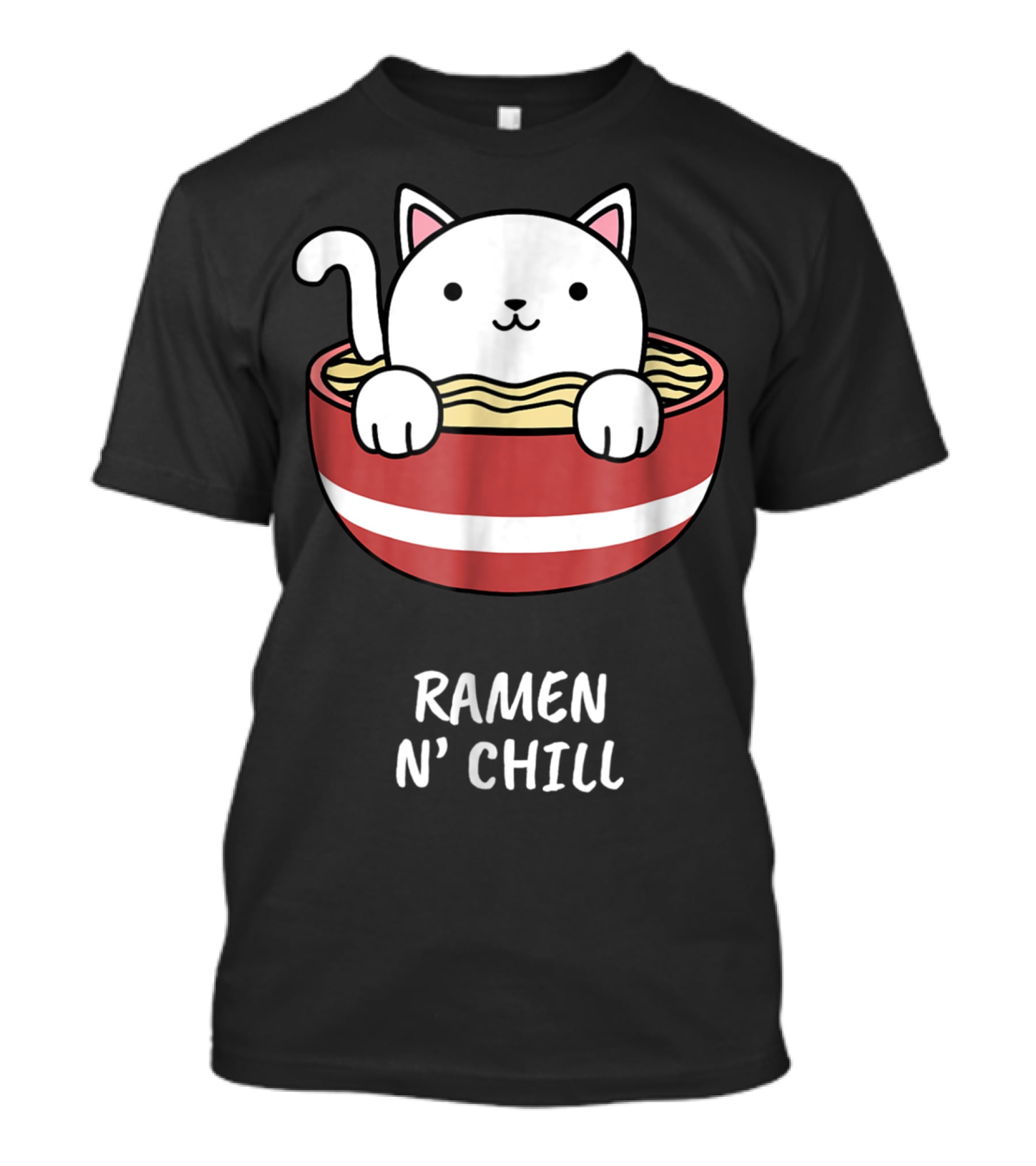 Kawaii Japanese Anime Cat Ramen N' Chill Kids Girl T-Shirt