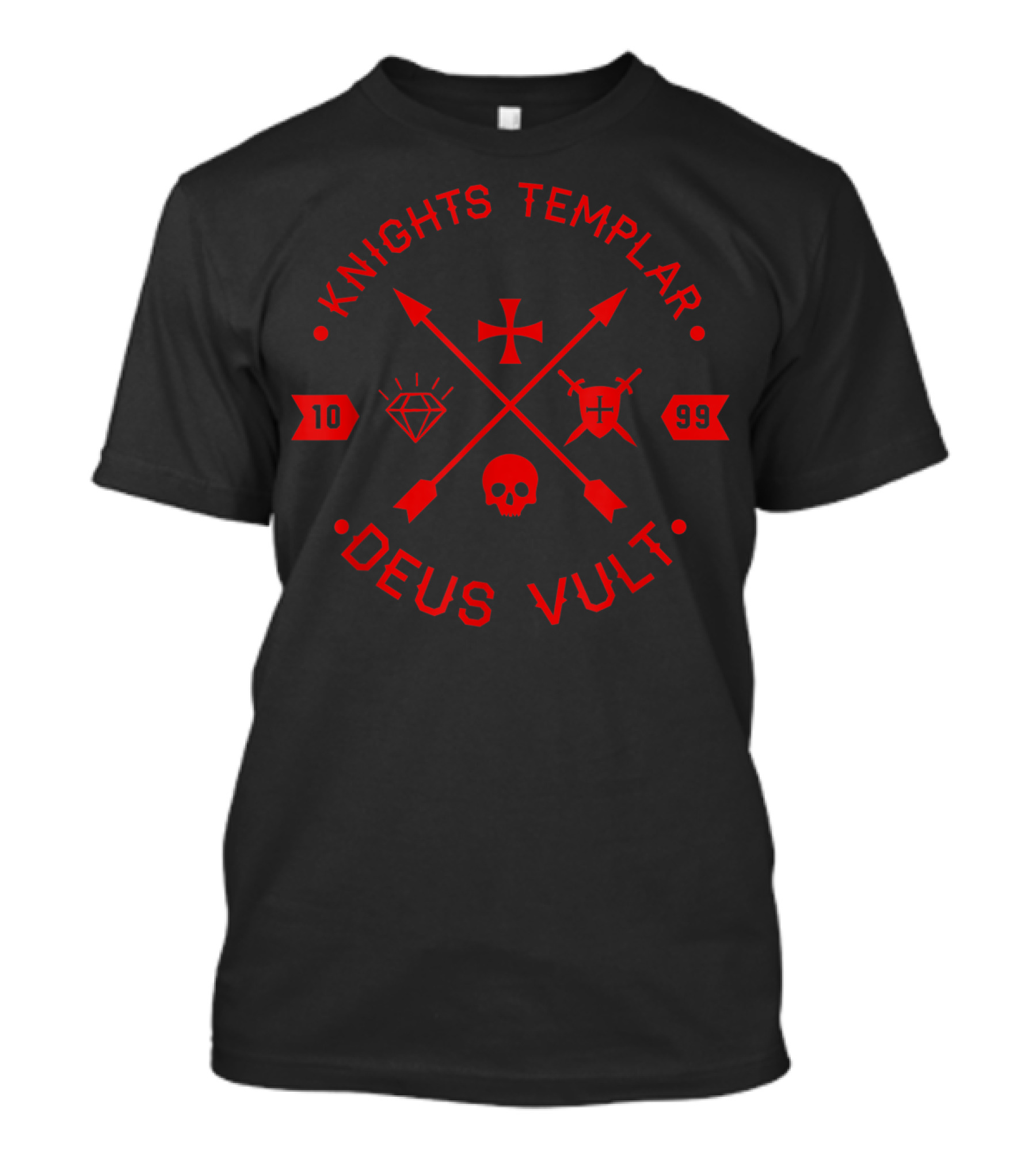 Knights Templar Deus Vult 1099 Cross Skull Diamond Shield T-Shirt