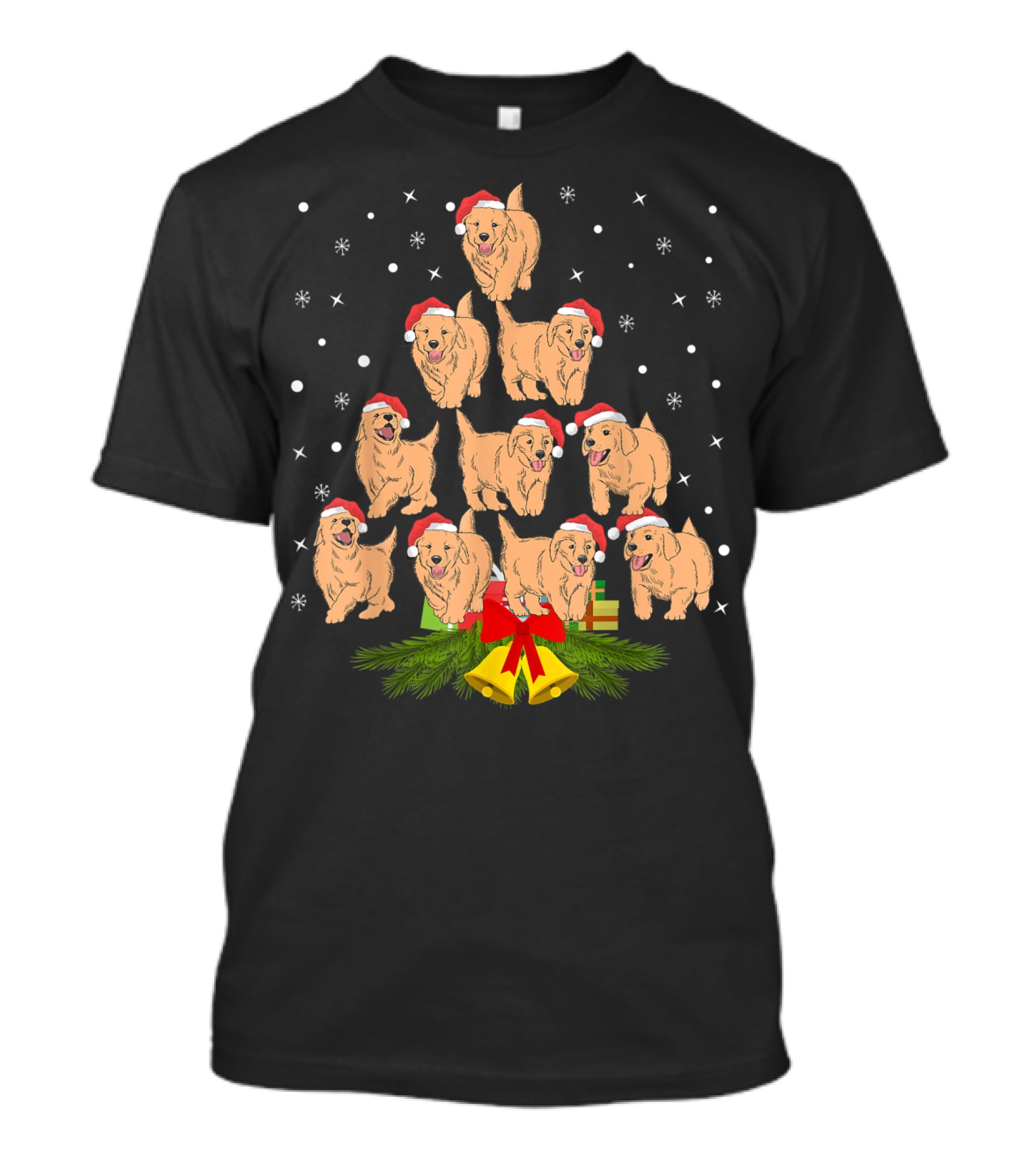 Labrador Puppies Santa Hats Christmas Tree Holiday Snowflakes Bells Gifts T-Shirt