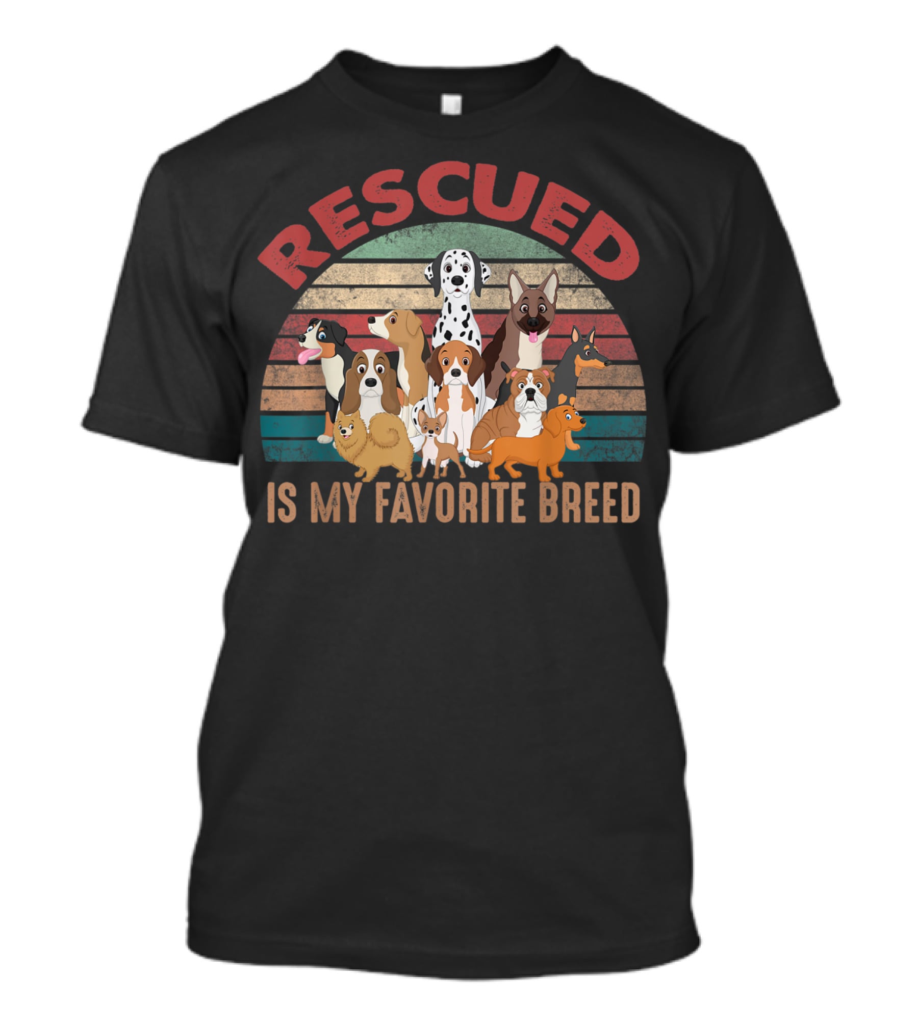 Rescued Is My Favorite Breed Funny Rescue Dog Lovers Retro Pet T-Shirt