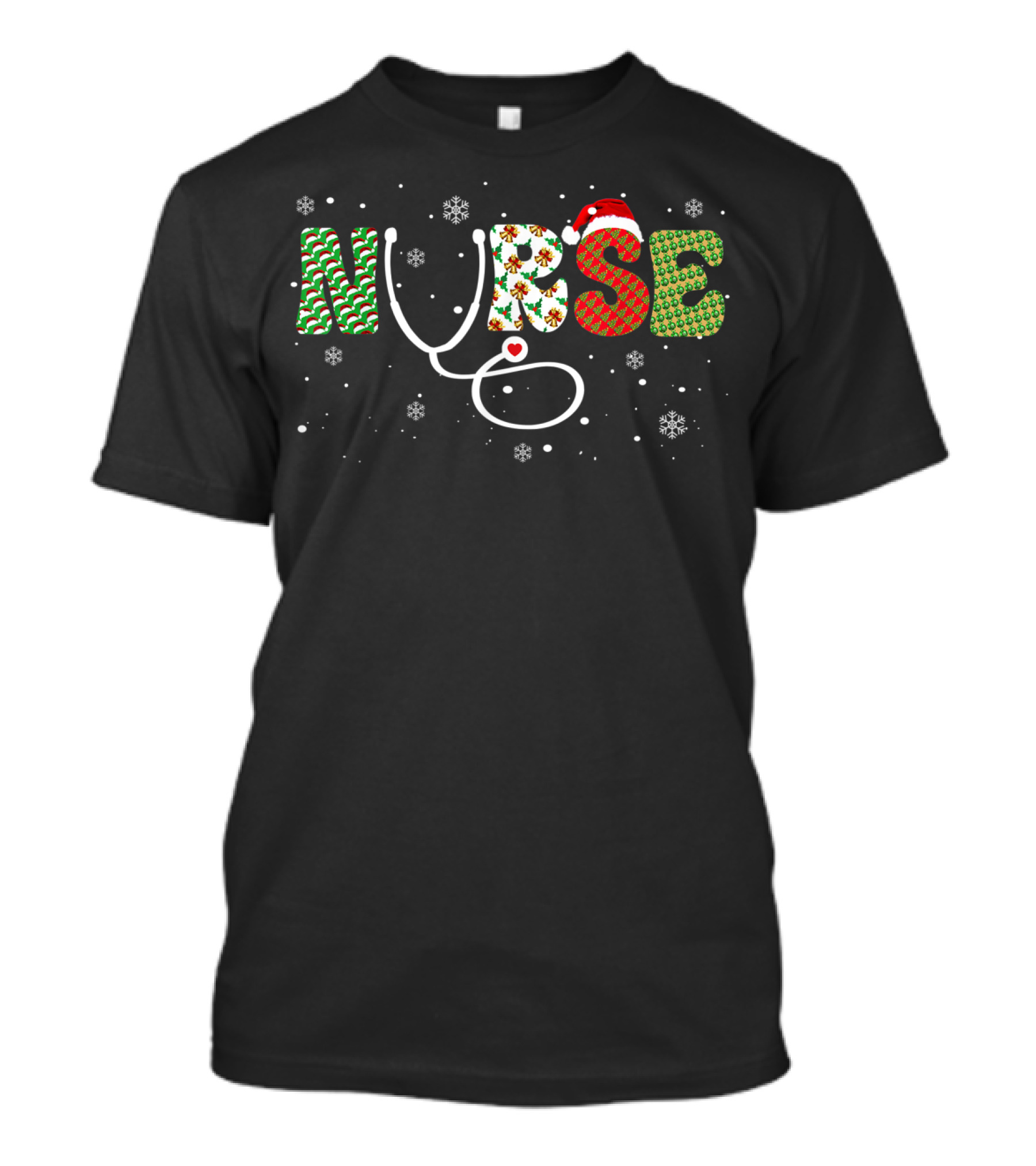 Nurse Snowflake Santa Hat Stethoscope Christmas T-Shirt