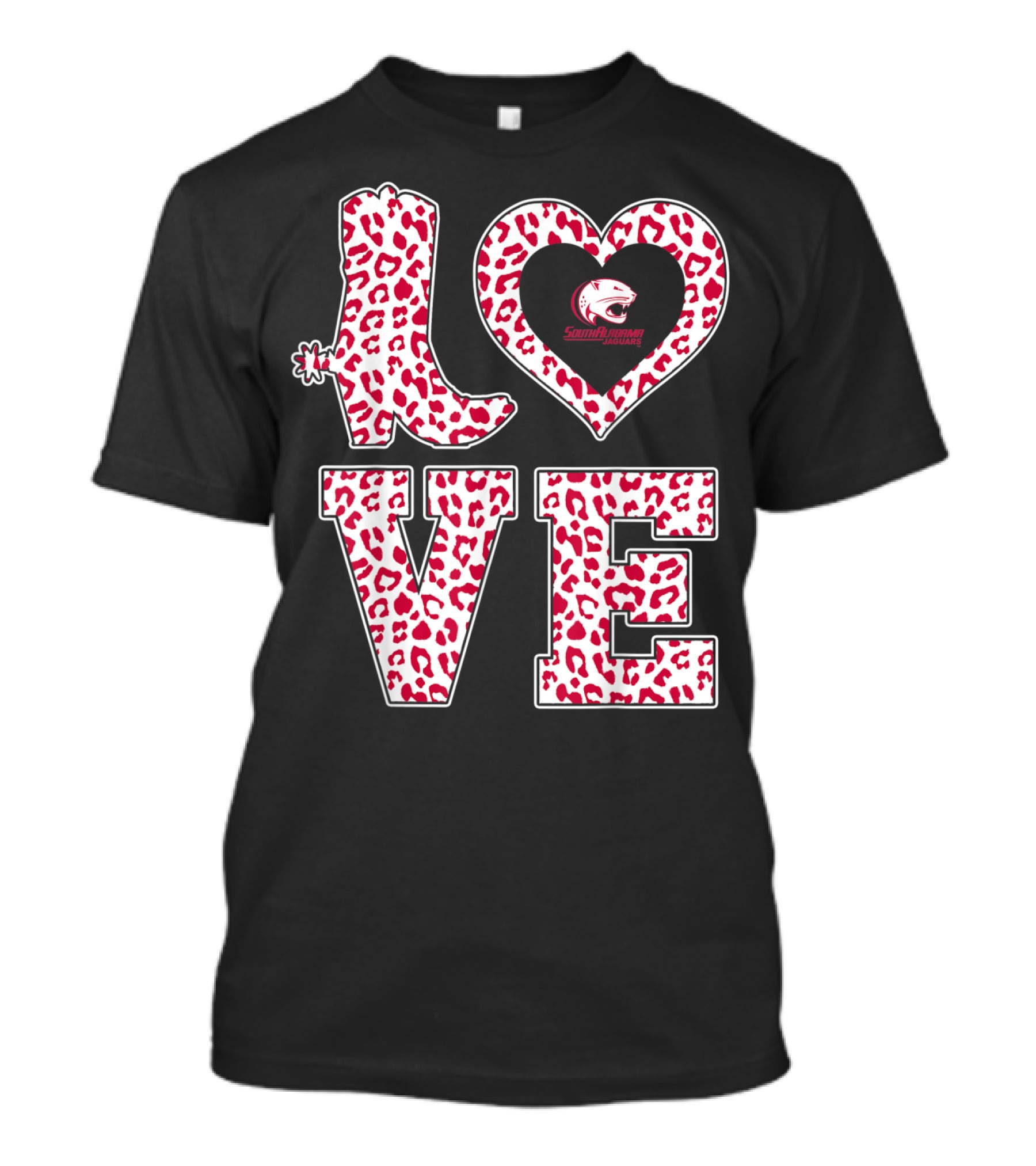 South Alabama Jaguars Leopard Print Love Logo Graduation T-Shirt