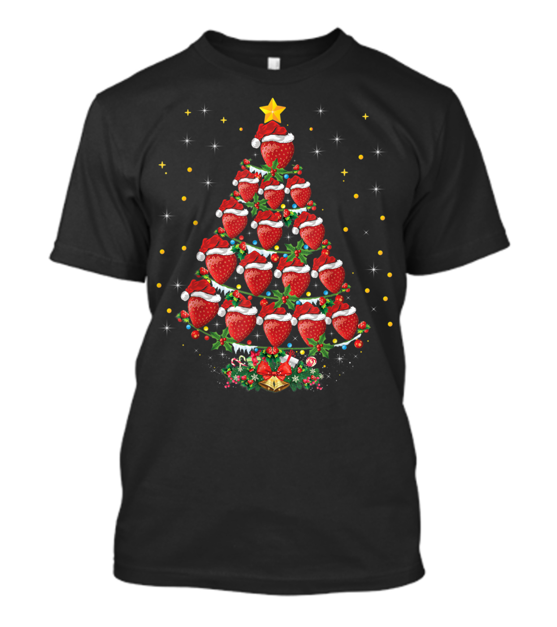Strawberry Lover Xmas Strawberry Christmas Tree Santa Hat Decorated T-Shirt