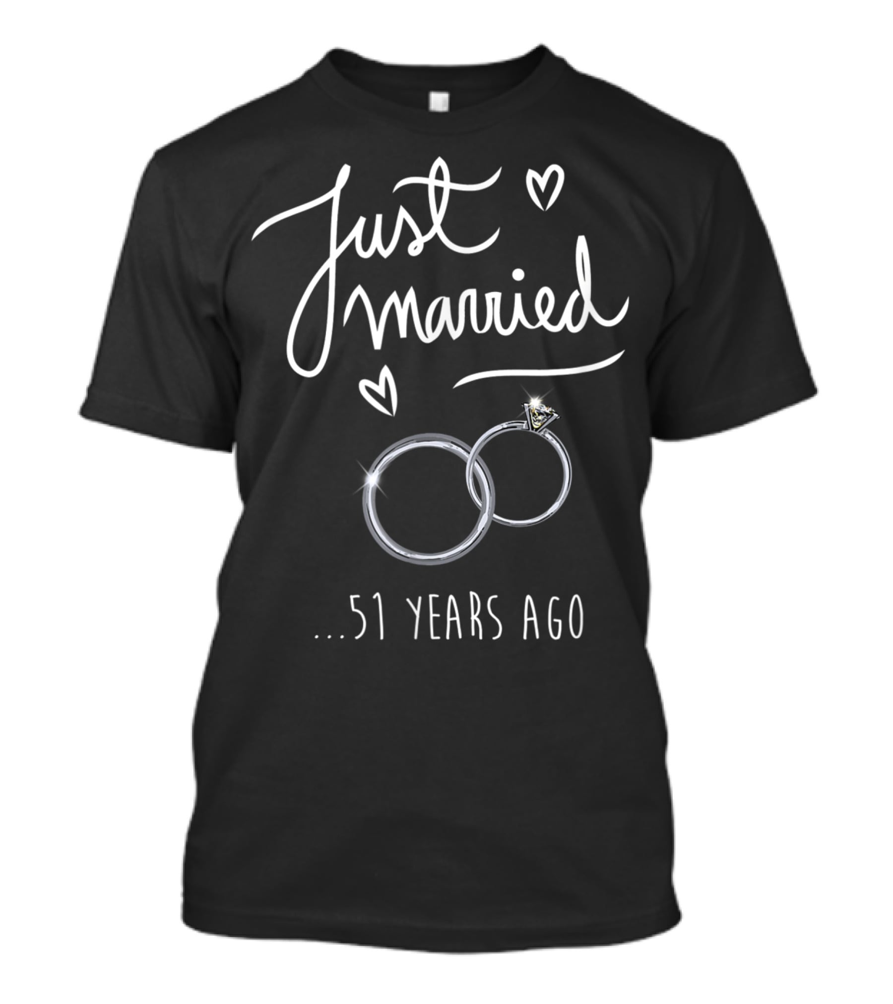 Just Married 51 Years Ago With Interlocking Rings And Hearts T-Shirt