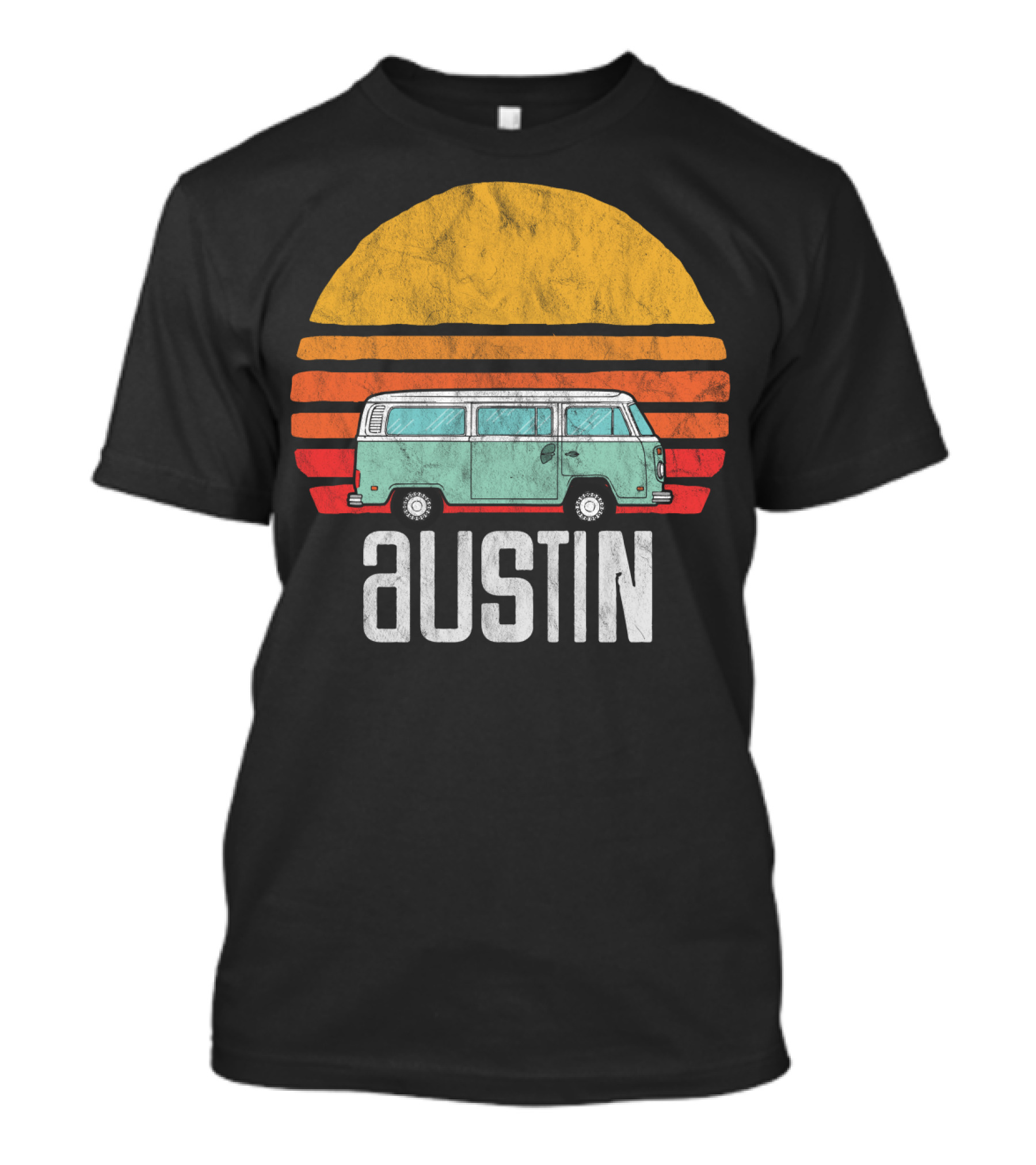 Retro Austin Texas Hippie Van Sunset Beach Bum Surfer T-Shirt