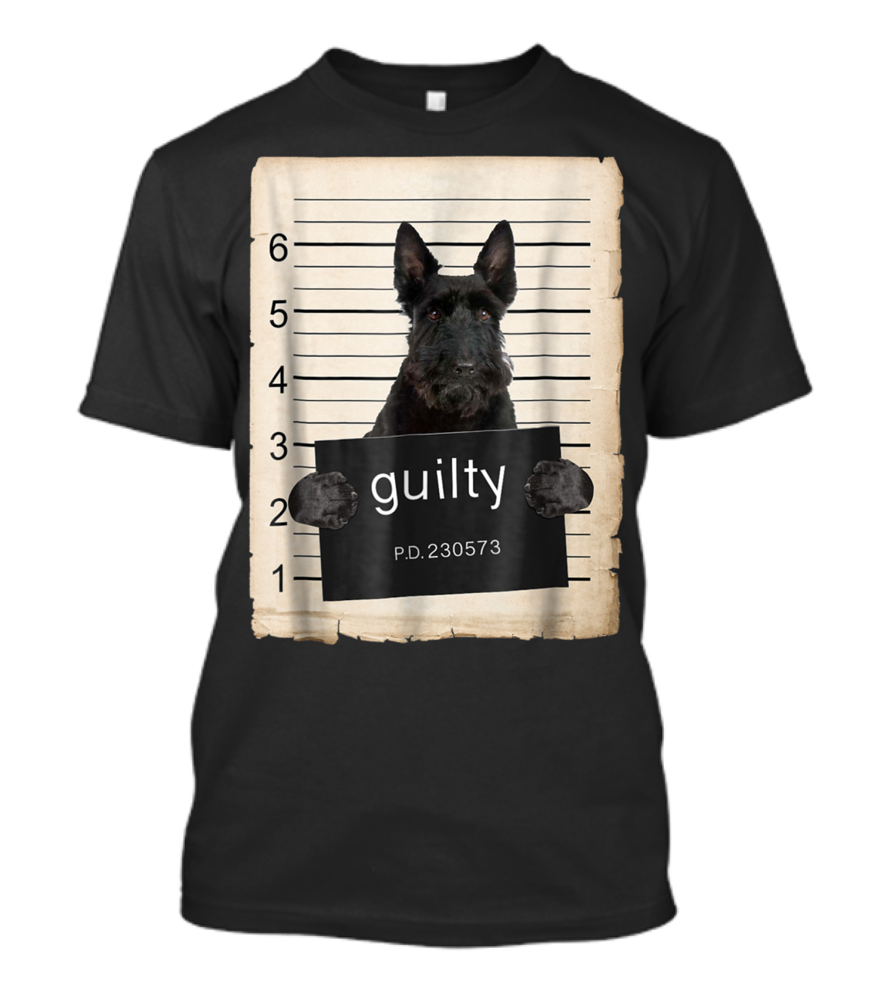 Scottish Terrier Mugshot Guilty Dog P.D. 230573 T-Shirt