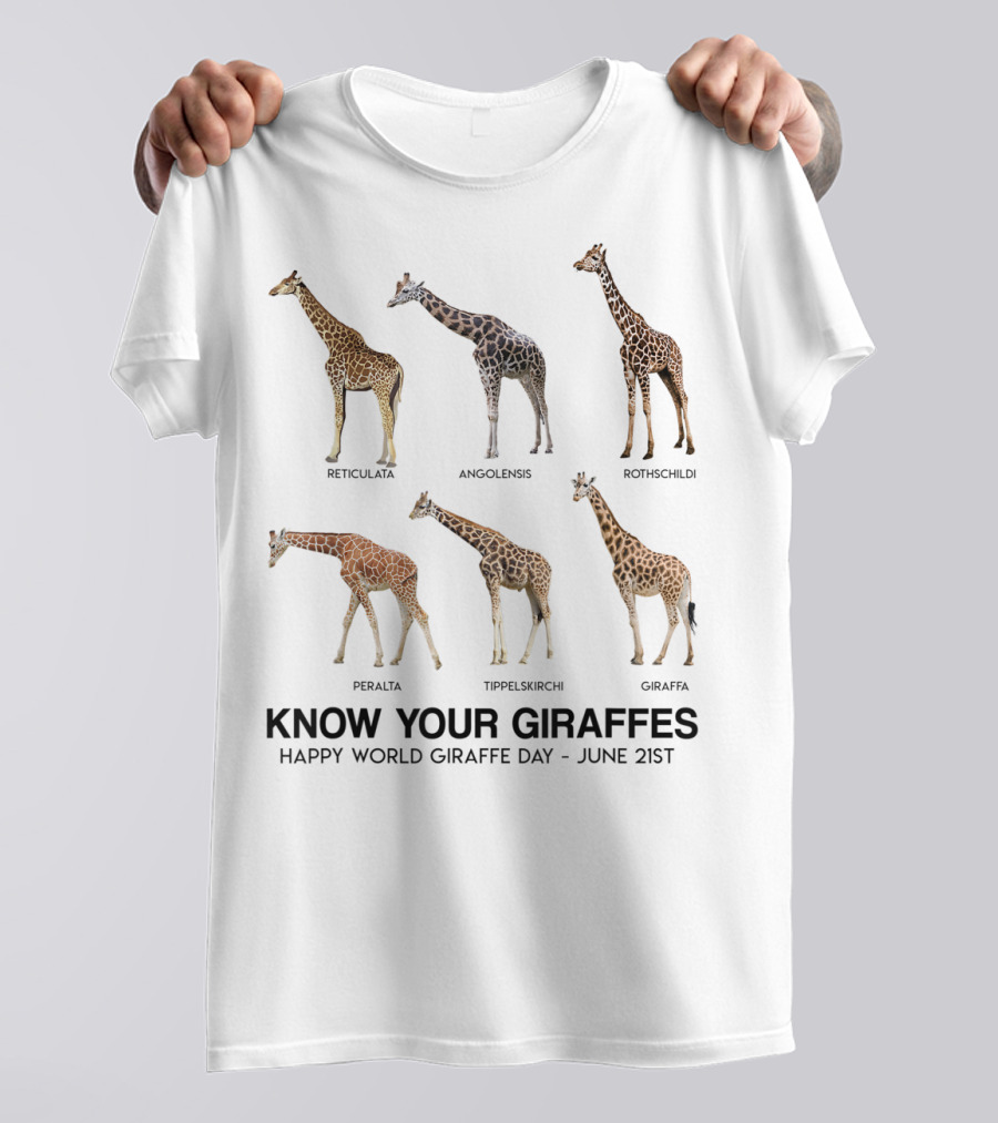 Know Your Giraffes Reticulated Masai Rothschild Peralta Angolan Giraffa Happy World Giraffe Day June 21st T-Shirt