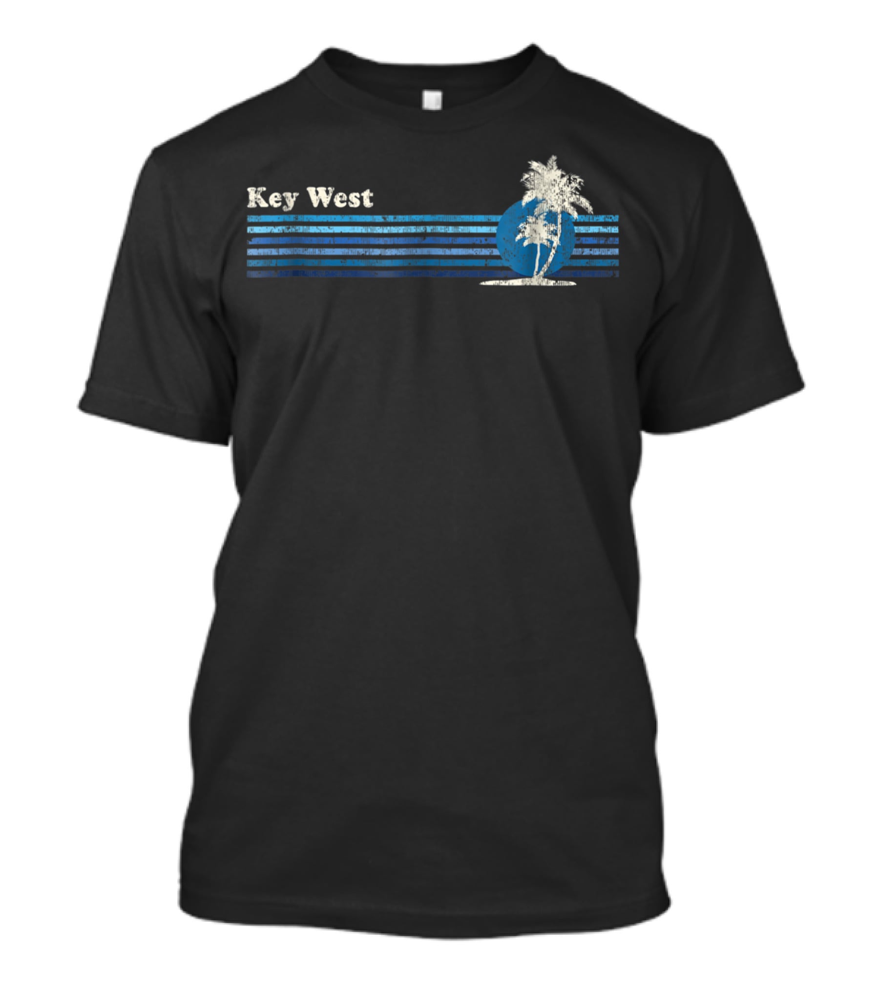 Key West FL Vintage 80s Palm Trees Sunset Retro Blue Stripes T-Shirt