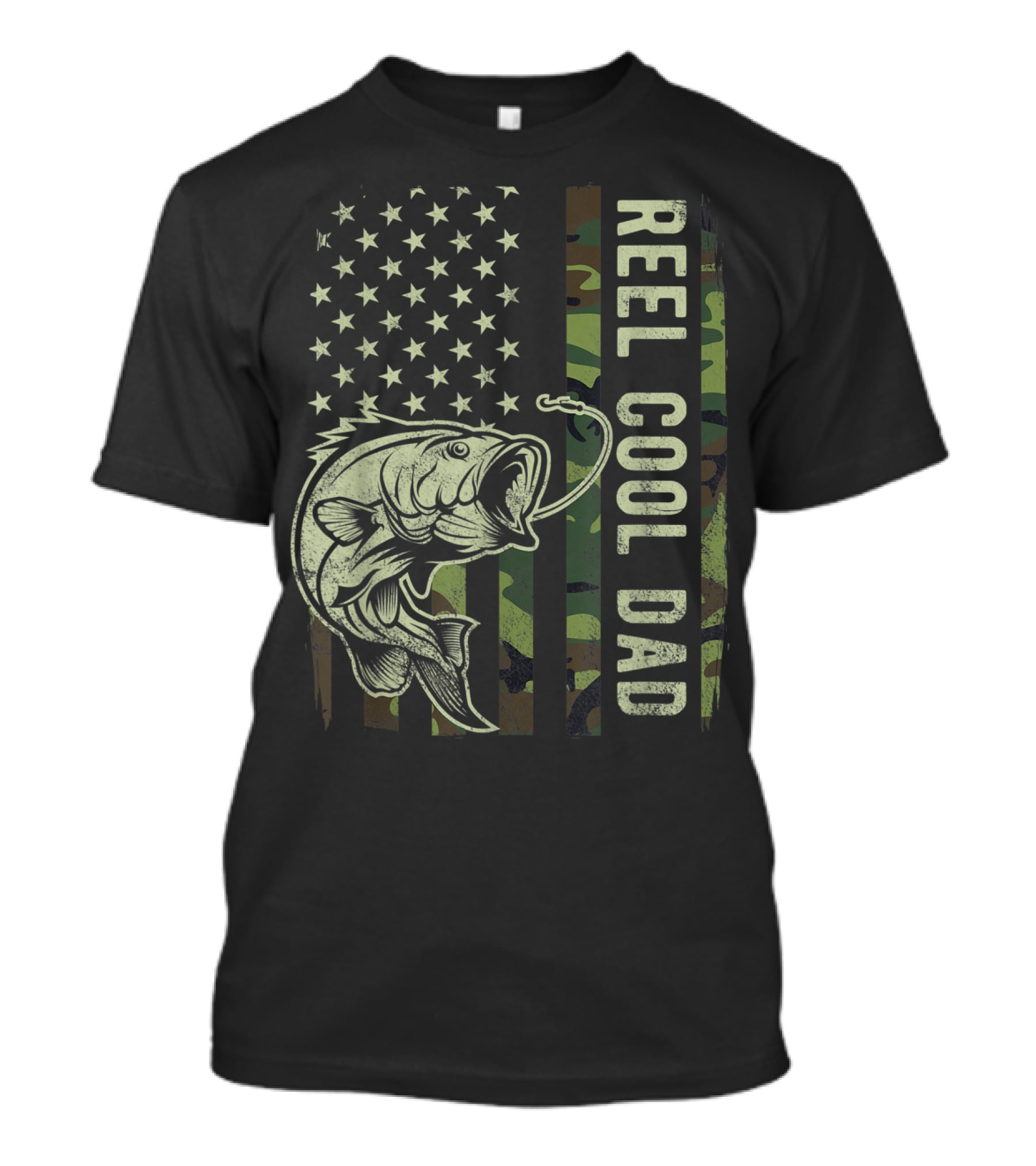 Reel Cool Dad Camouflage American Flag Bass Fish Father's Day T-Shirt