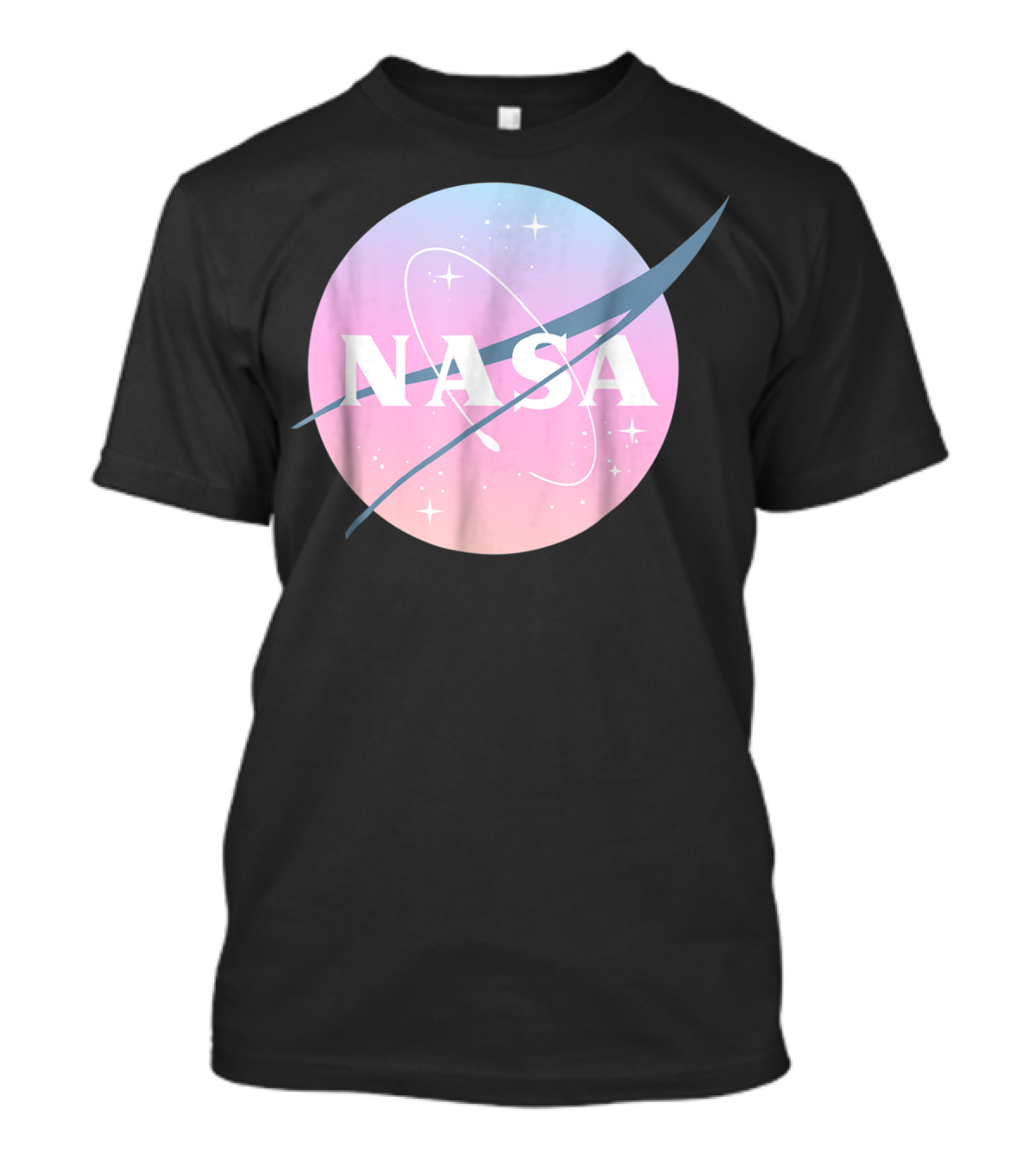 NASA Pastel Rainbow Classic Logo Pink And Blue Ombre Circle With Stars T-Shirt