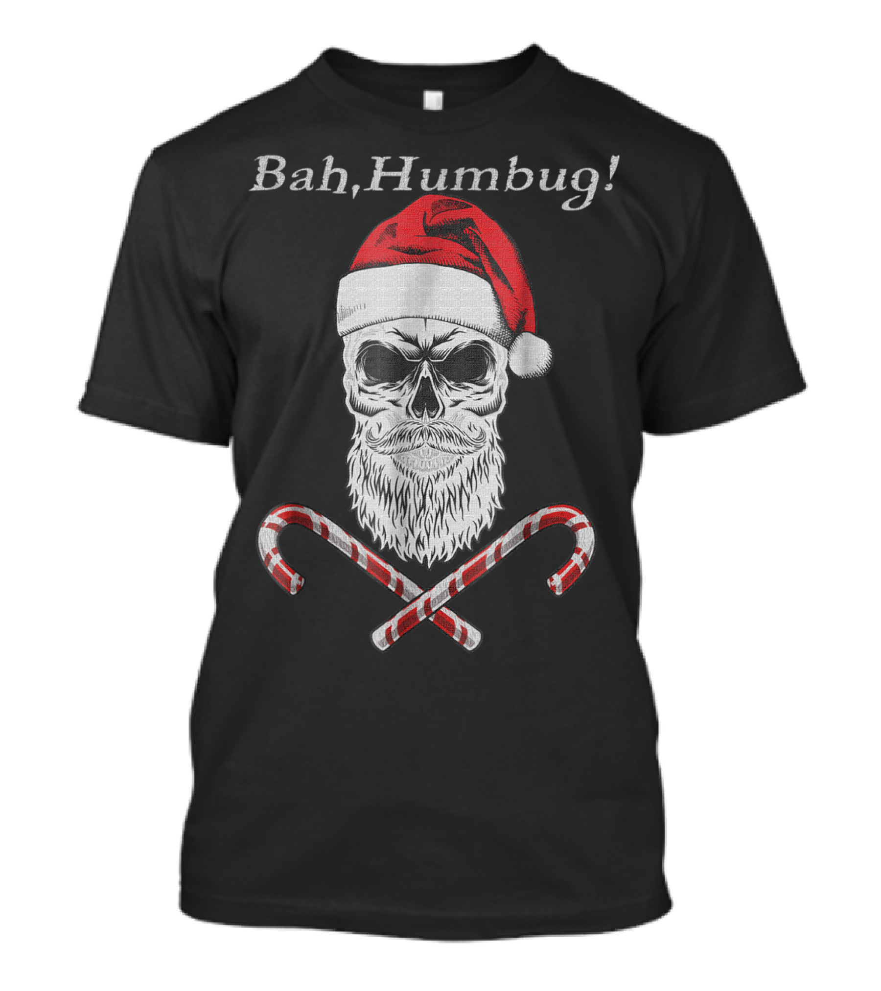 Bah Humbug Skull Santa With Candy Canes T-Shirt
