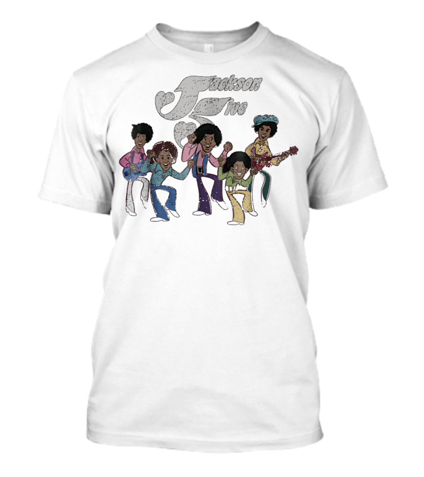 Jackson Five Retro Cartoon Style Group Dance And Guitar T-Shirt