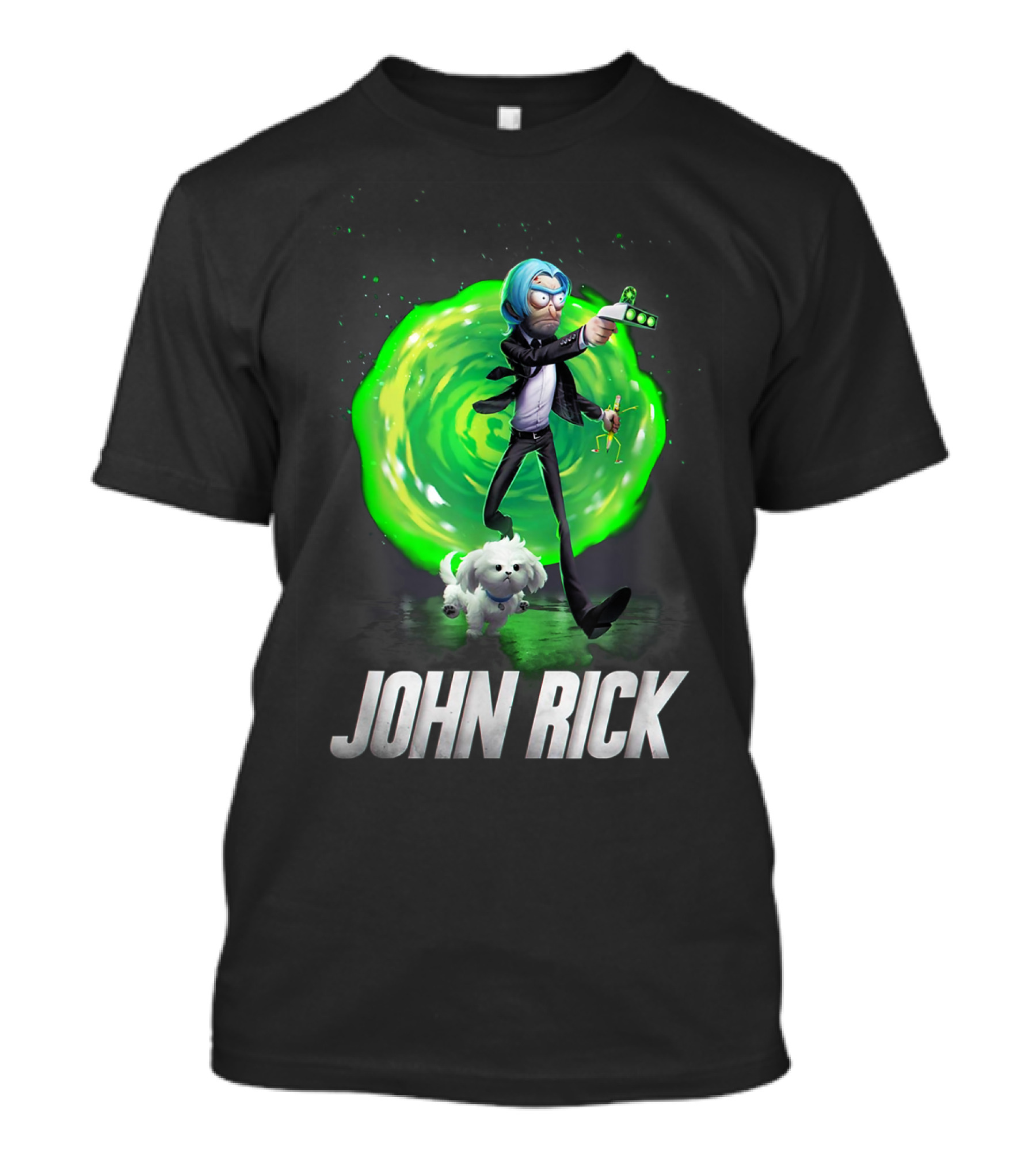 John Rick Interdimensional Action With Scientist And Portal T-Shirt