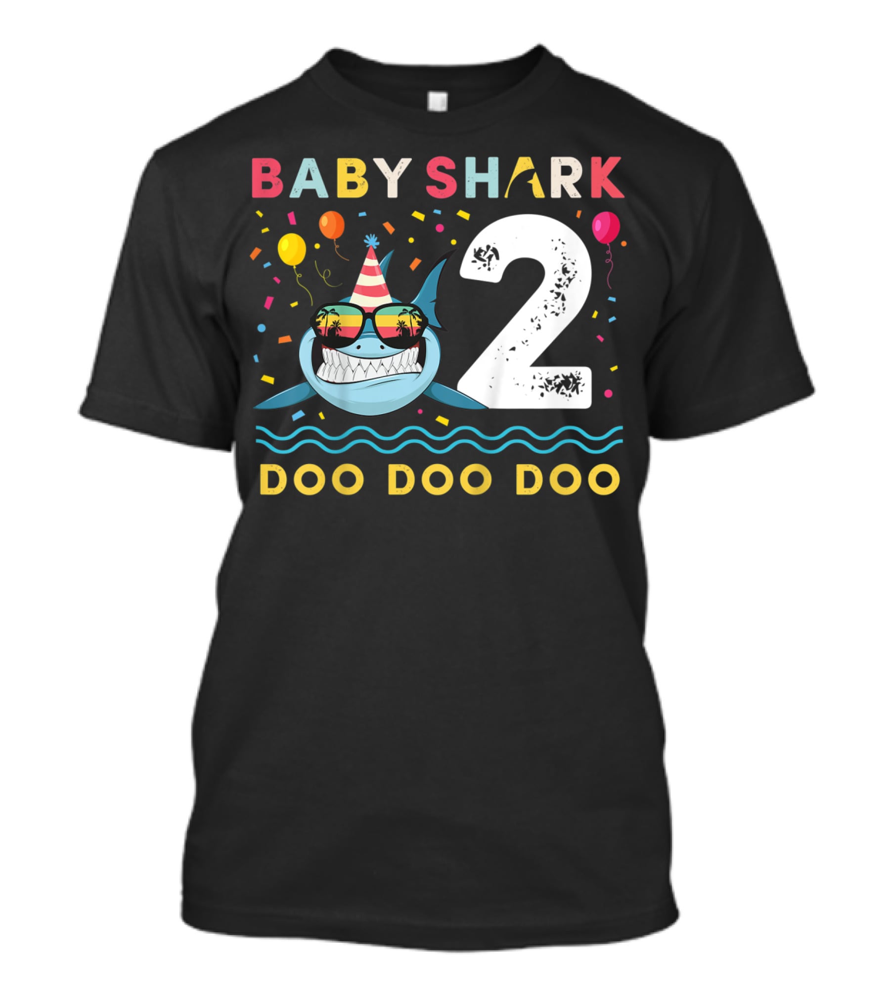 Baby Shark 2nd Birthday Doo Doo Doo Toddler Kids Party Hat Balloons T-Shirt