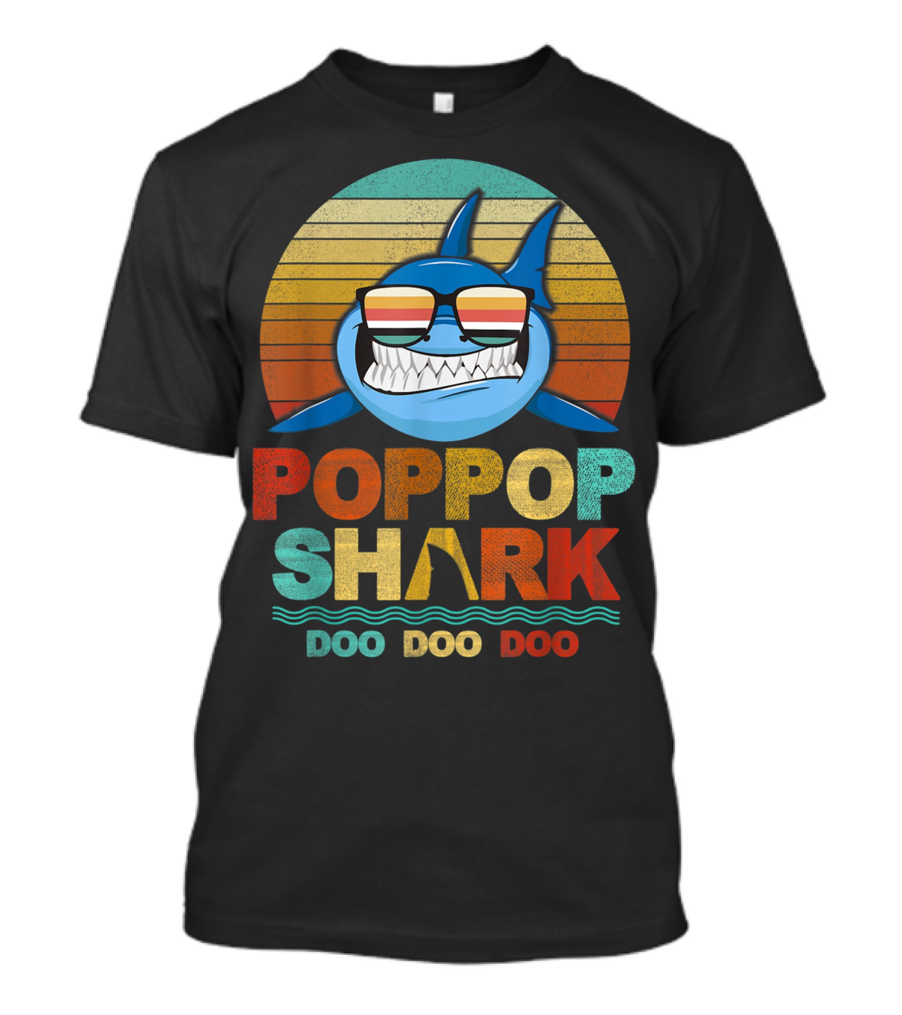 Poppop Shark Doo Doo Doo Retro Sunglasses Vintage Stripes T-Shirt
