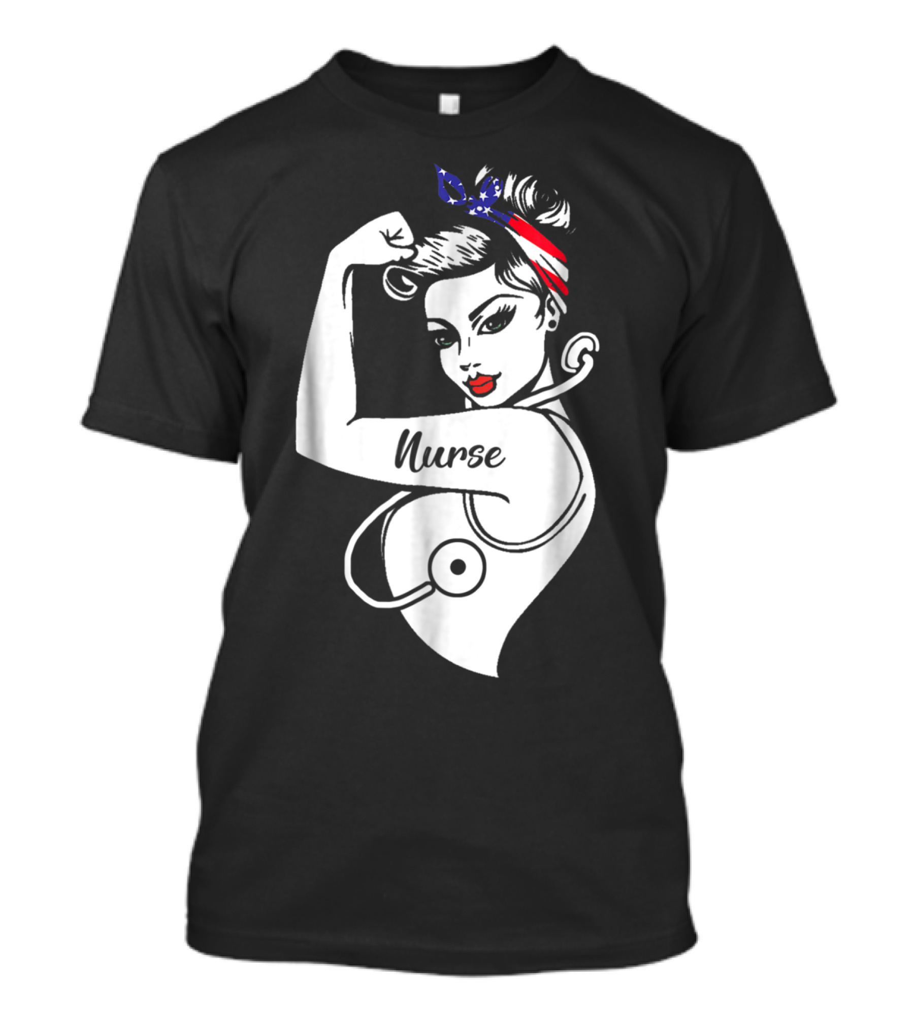 Nurse Strong Woman American Flag Bandana T-Shirt