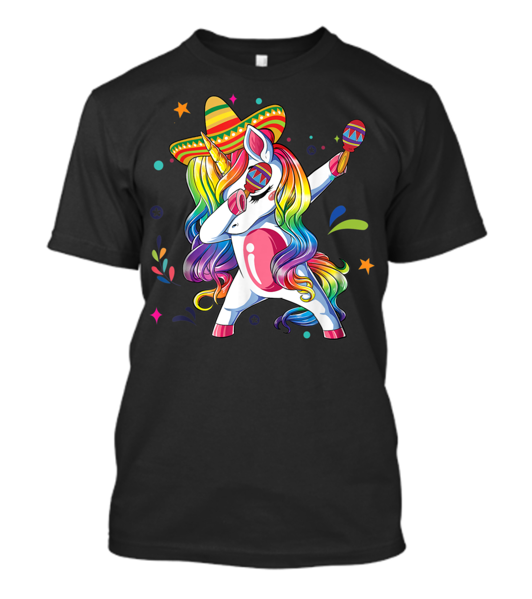 Sombrero Wearing Dabbing Unicorn With Maracas For Cinco De Mayo T-Shirt