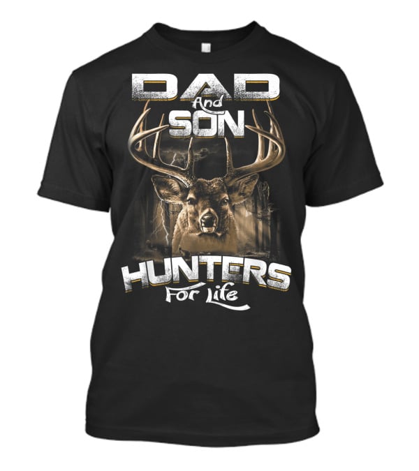 Dad And Son Hunters For Life Deer Antlers Forest Scene T-Shirt