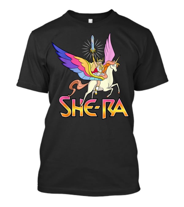 She Ra Riding A Winged Unicorn Holding Sword Of Protection T-Shirt