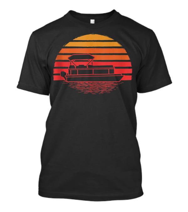 Vintage Sunset Pontoon Boat Silhouette Funny Boating T-Shirt