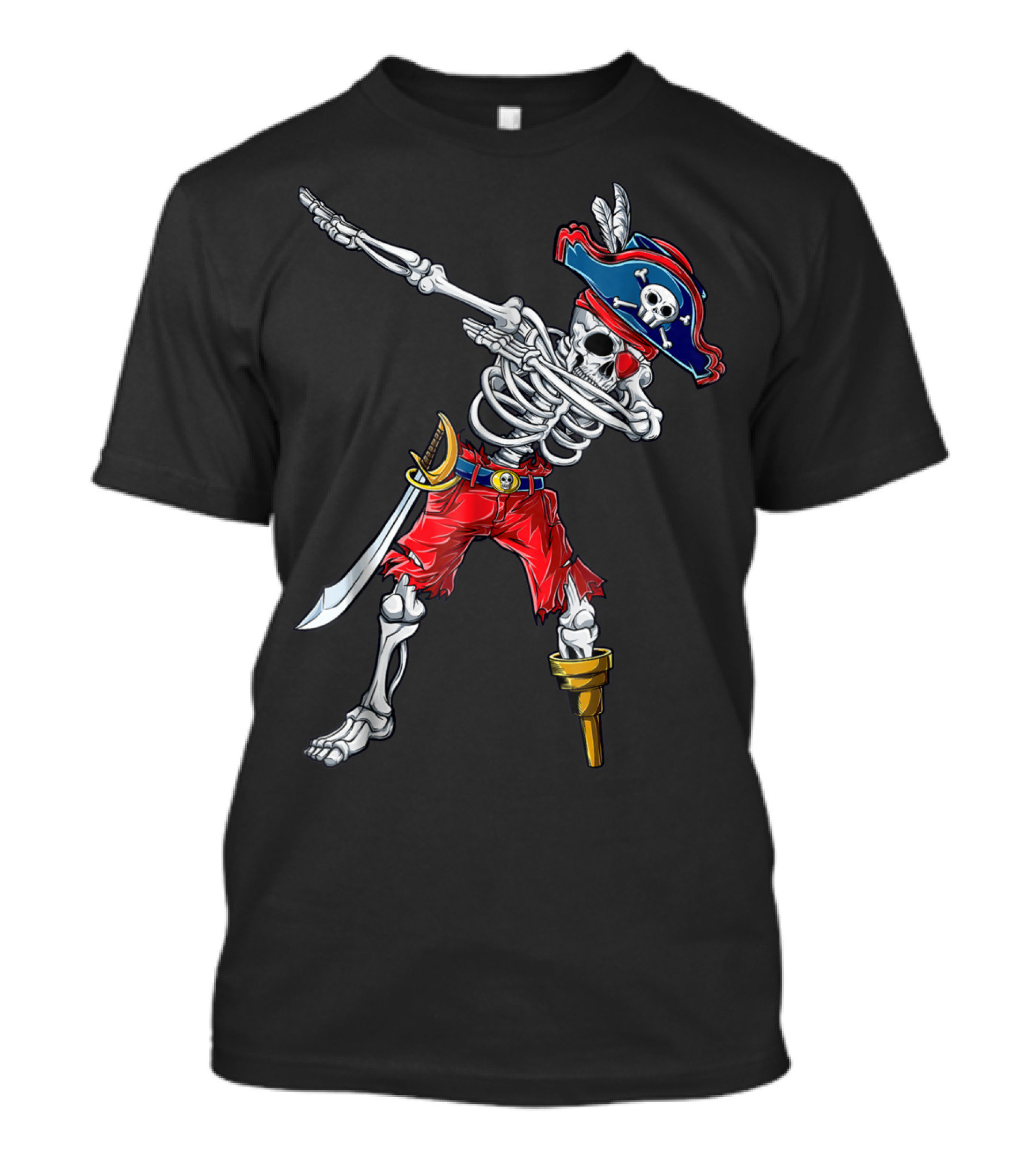 Skeleton Pirate Dabbing In Red Pants And Tricorn Hat With Sword T-Shirt
