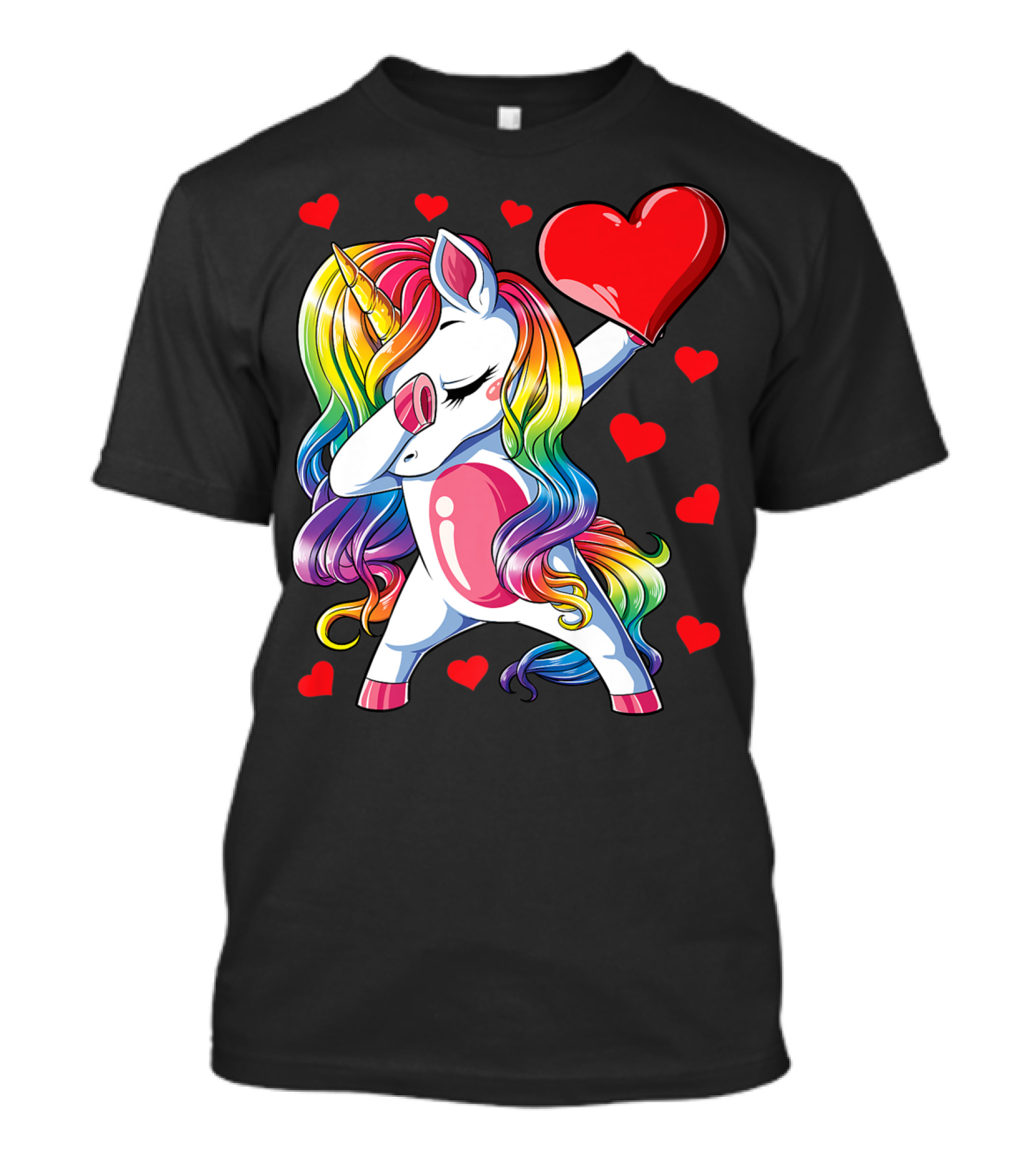 Valentine's Day Rainbow Dabbing Unicorn With Heart And Hearts T-Shirt