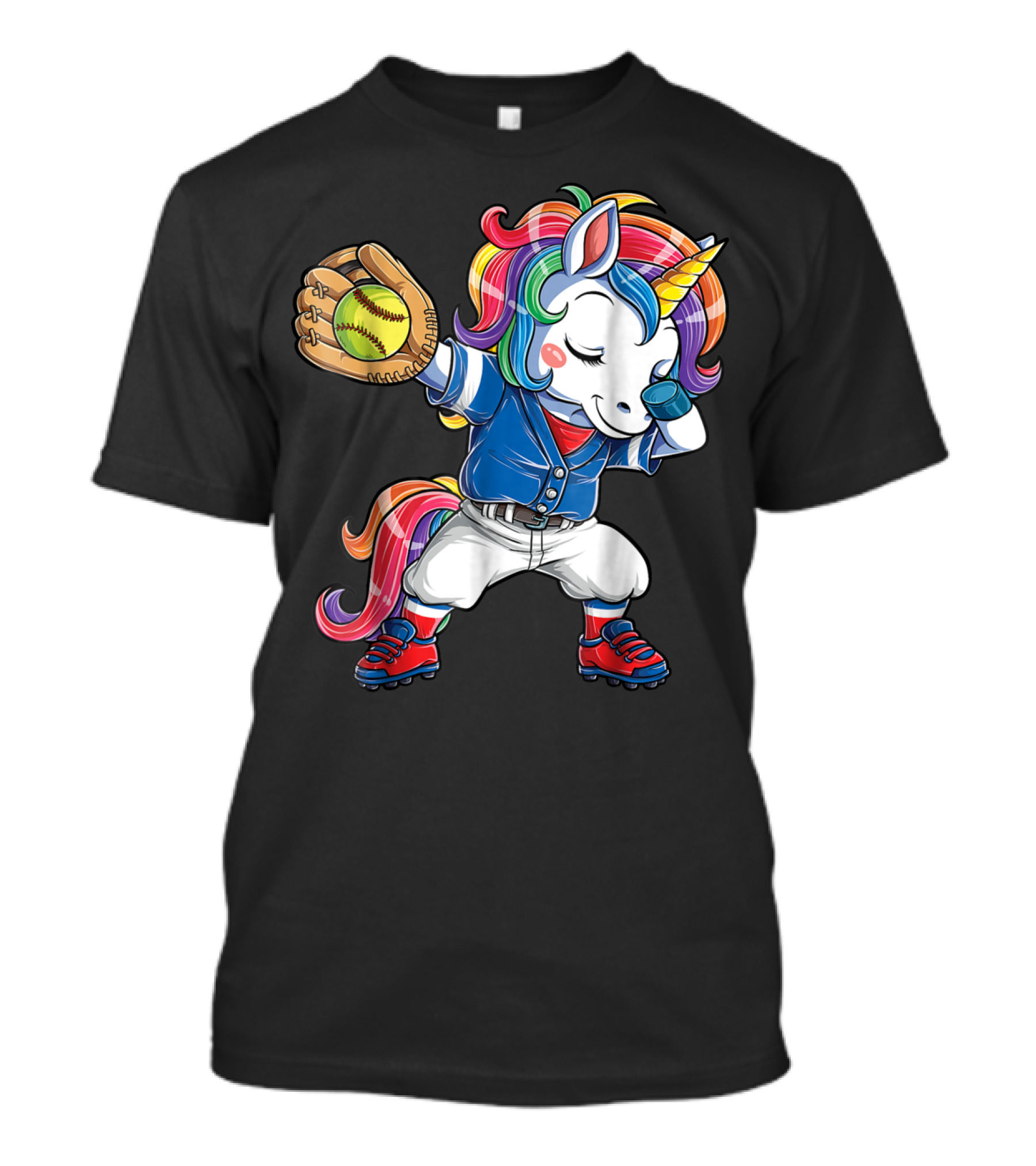 Dabbing Rainbow Unicorn In Softball Uniform Girls Dab T-Shirt