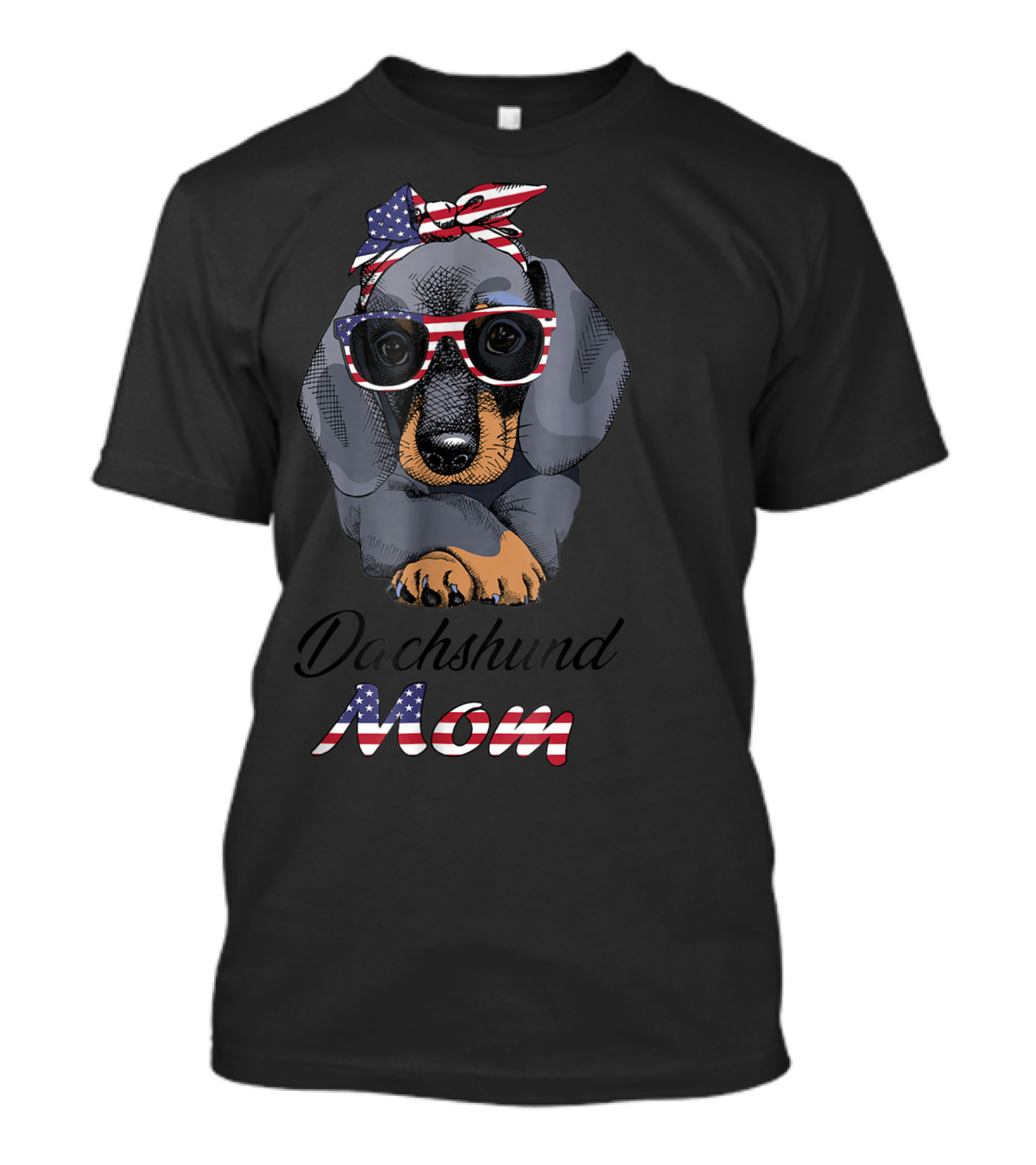 Dachshund Mom Bandana Glasses USA Flag T-Shirt