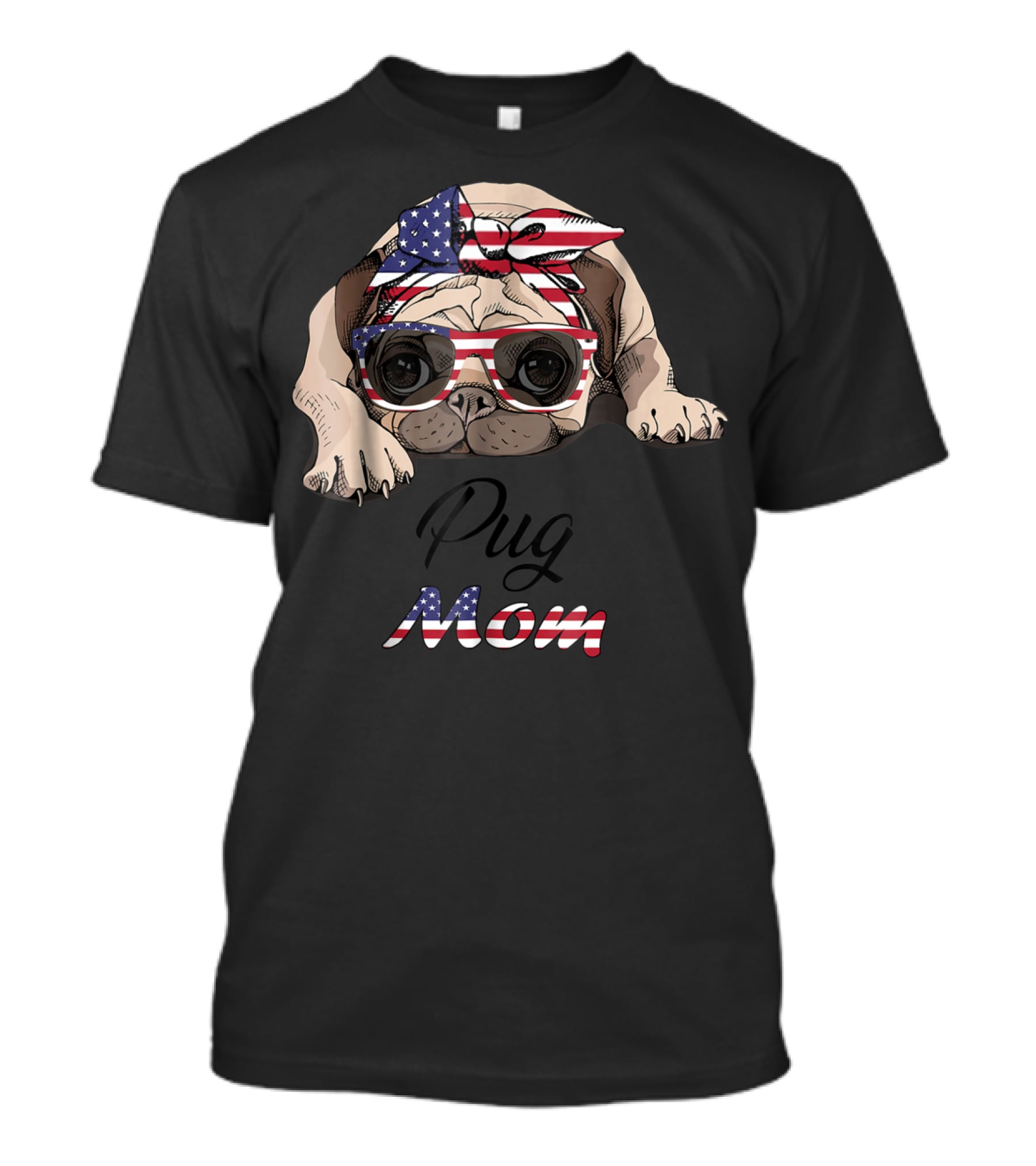 Pug Mom American Flag Bandana And Glasses T-Shirt