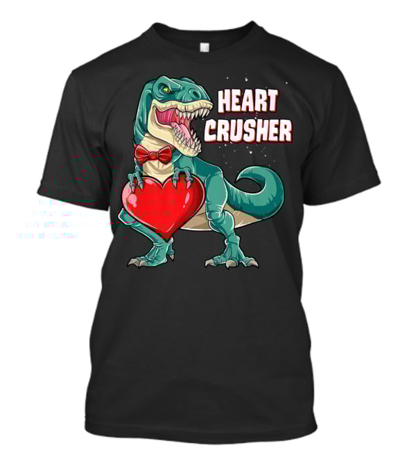 Heart Crusher Valentines Day Dinosaur Rex Bowtie Holding Heart T-Shirt
