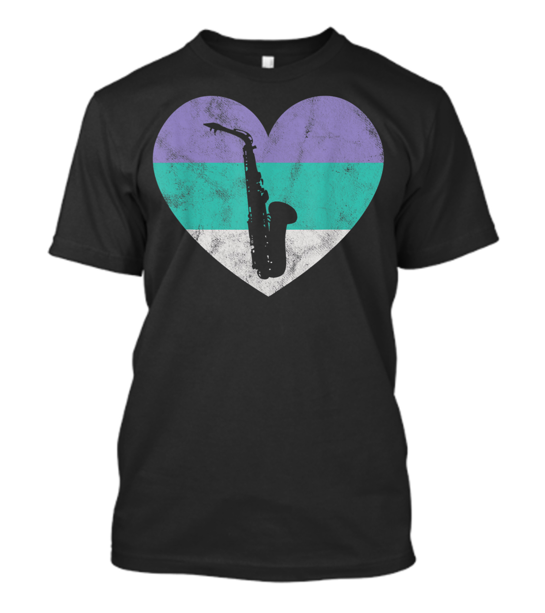 Heart With Alto Saxophone Silhouette And Pastel Stripes T-Shirt